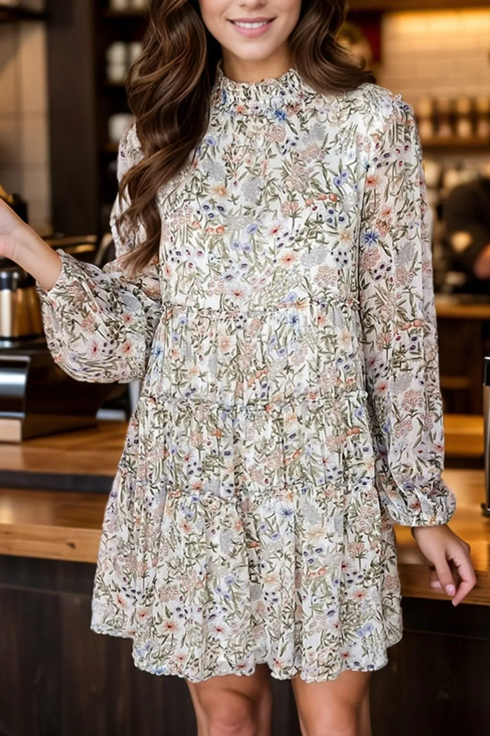 🌸 Printed Mock Neck Long Sleeve Mini Dress 🌸