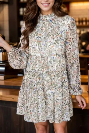 🌸 Printed Mock Neck Long Sleeve Mini Dress 🌸