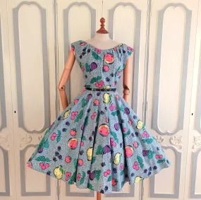 1940s 1950s - Stunning Novelty Print Fruits Cotton Dress - W27 (68cm)