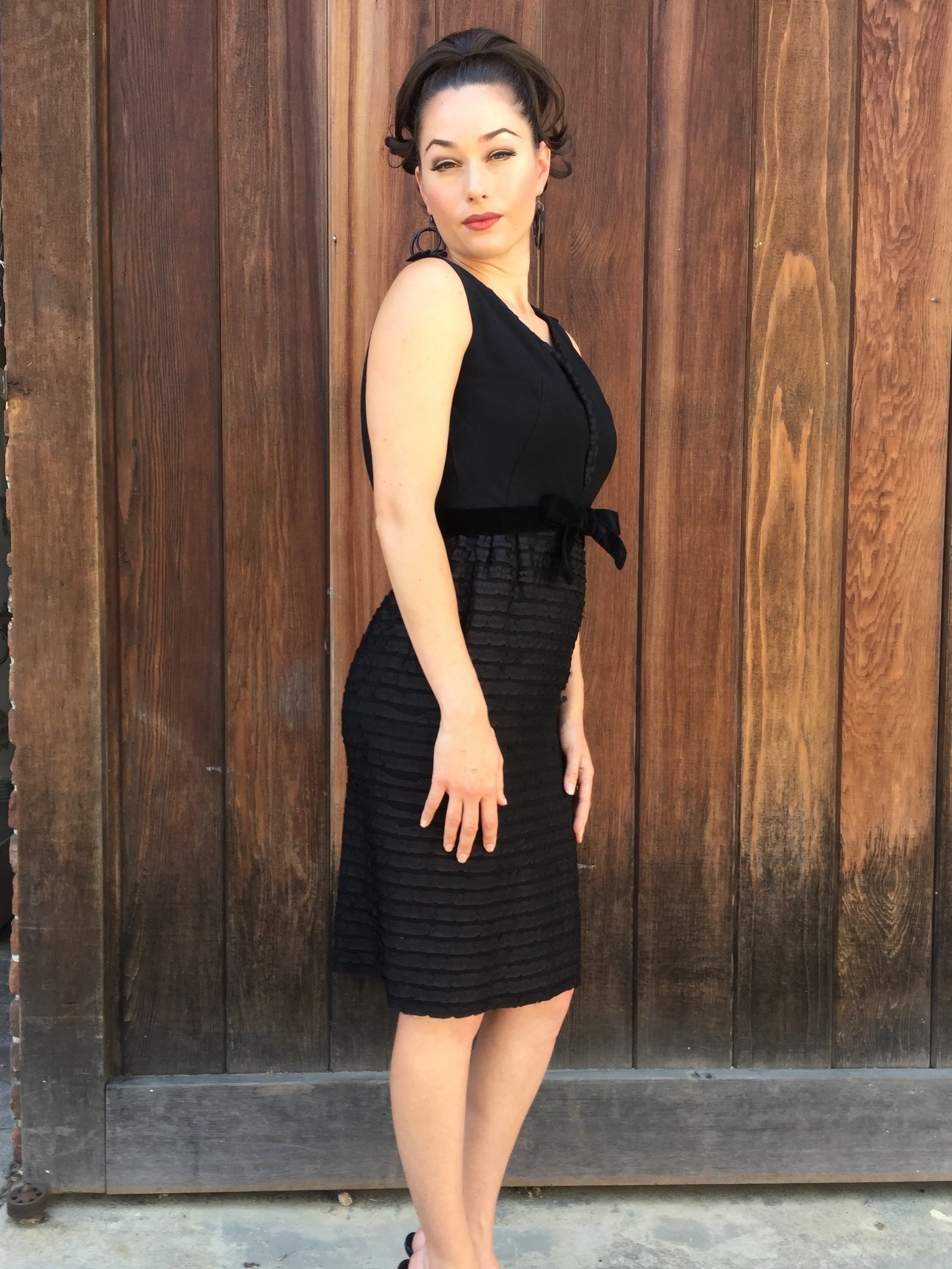 1960s Black Ruffle Detail Dress
