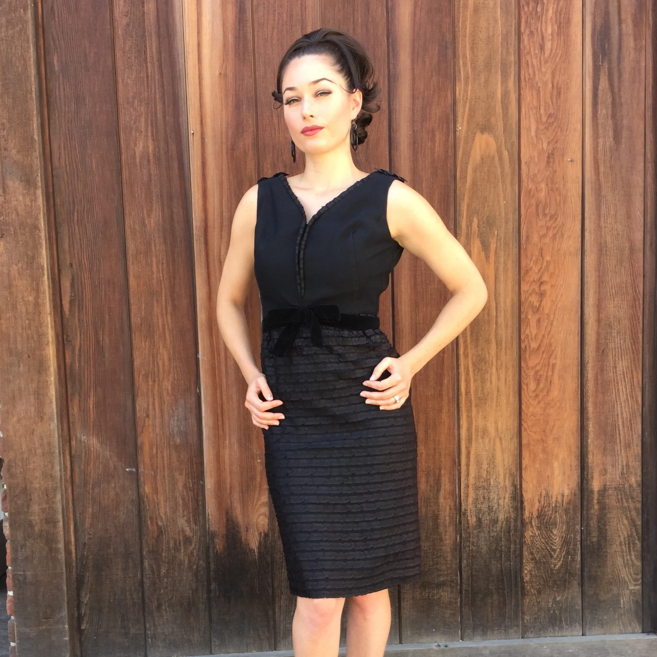 1960s Black Ruffle Detail Dress
