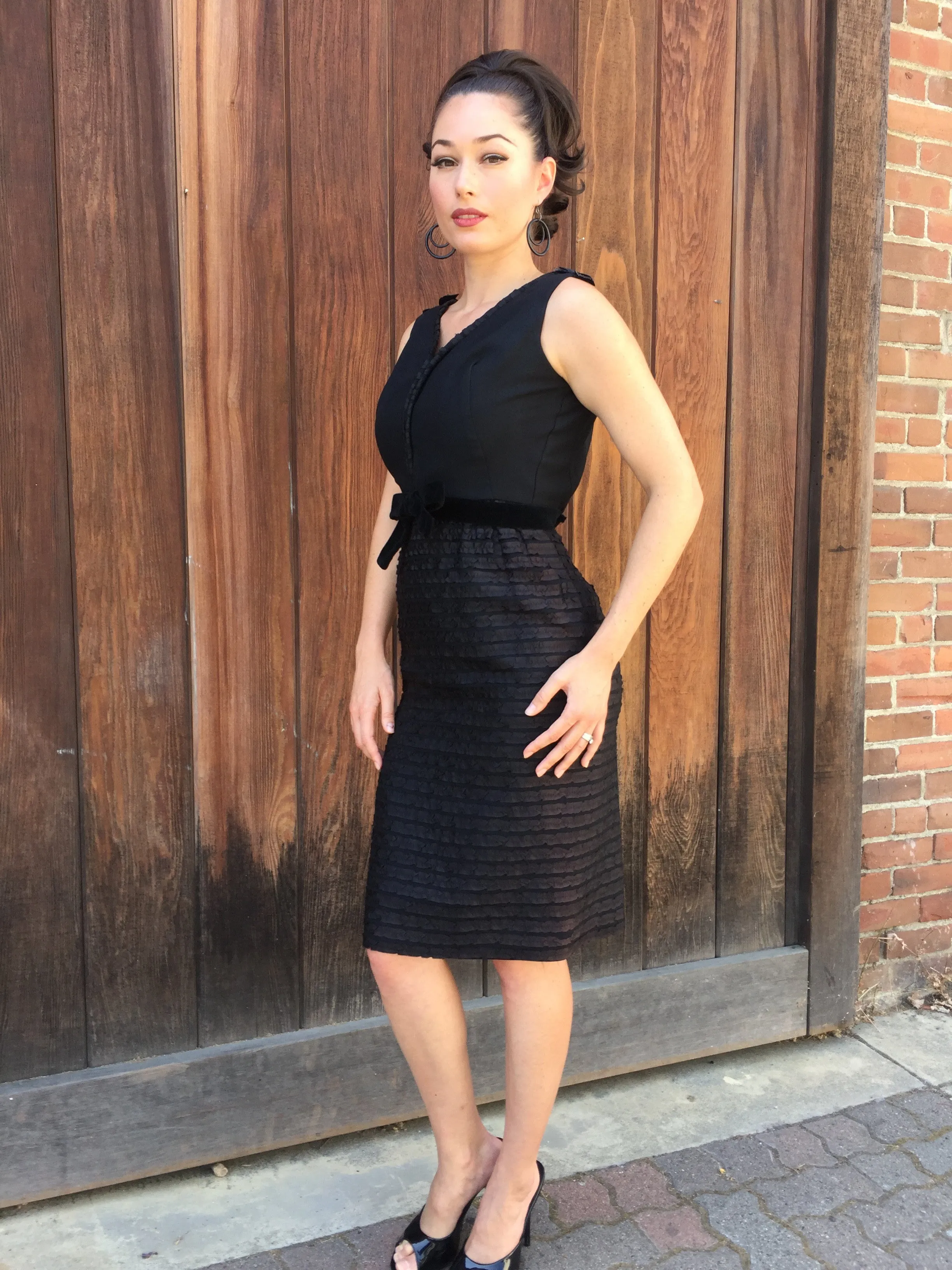 1960s Black Ruffle Detail Dress