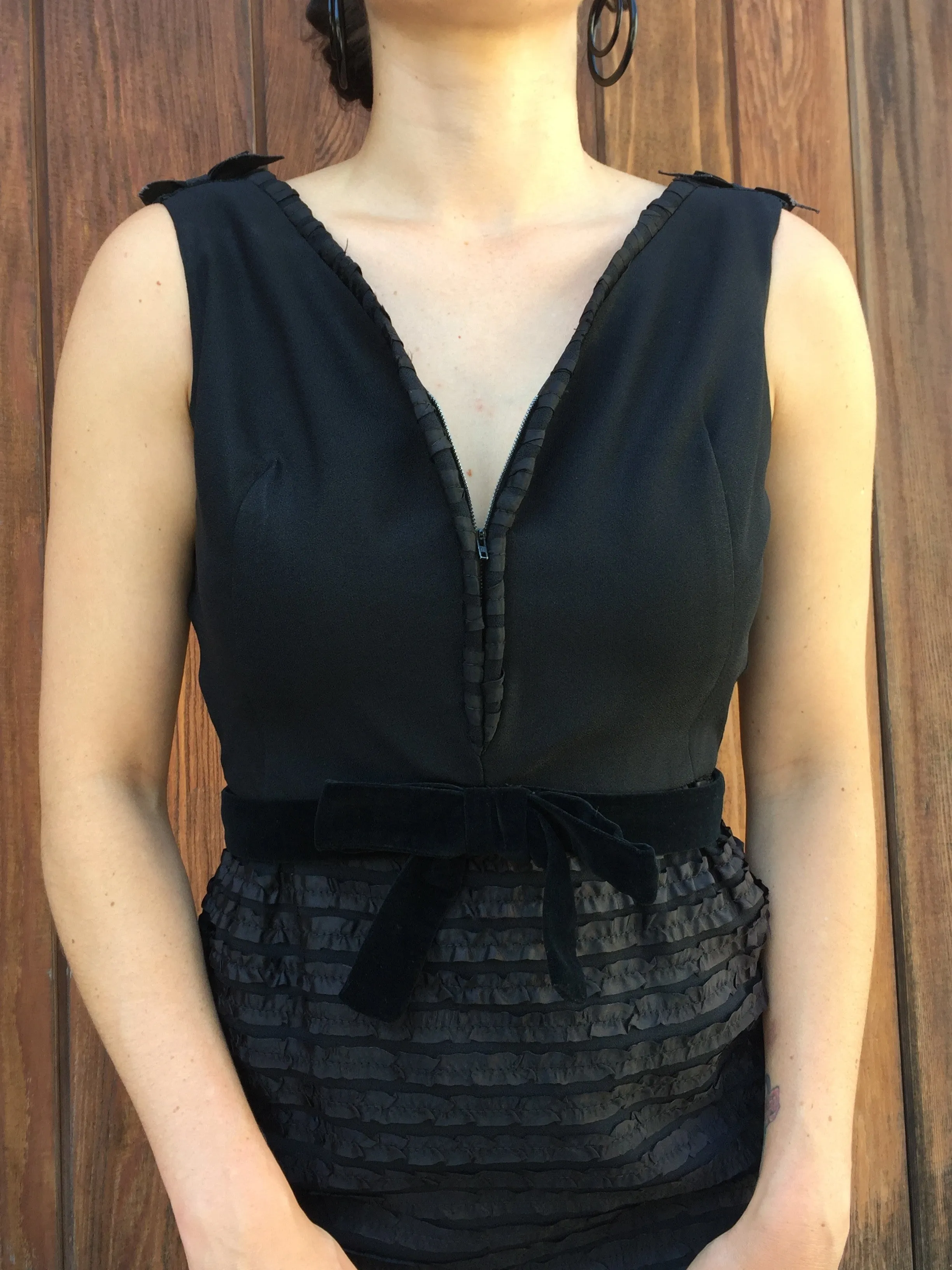 1960s Black Ruffle Detail Dress
