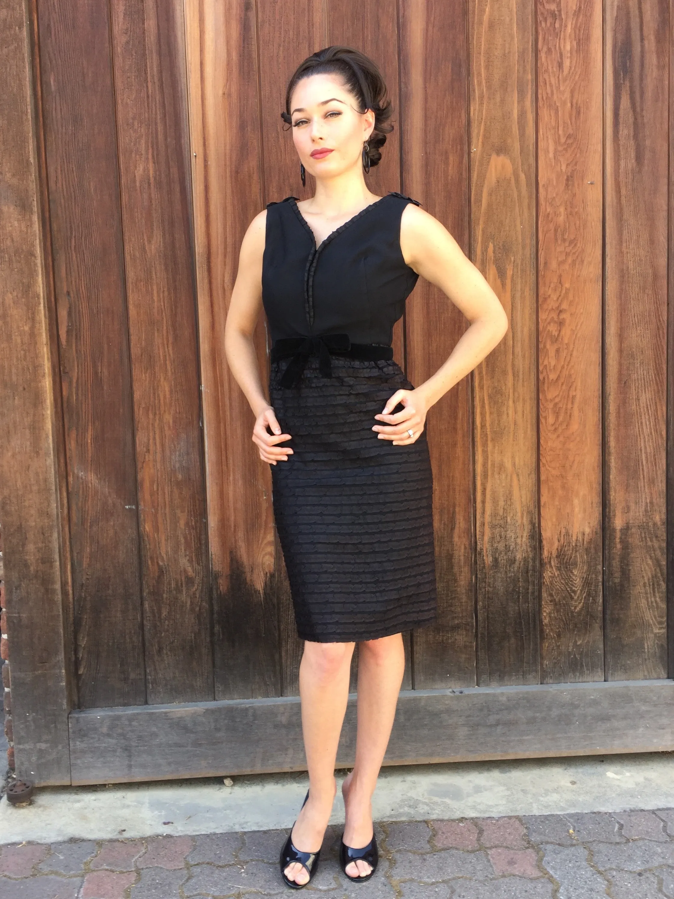 1960s Black Ruffle Detail Dress