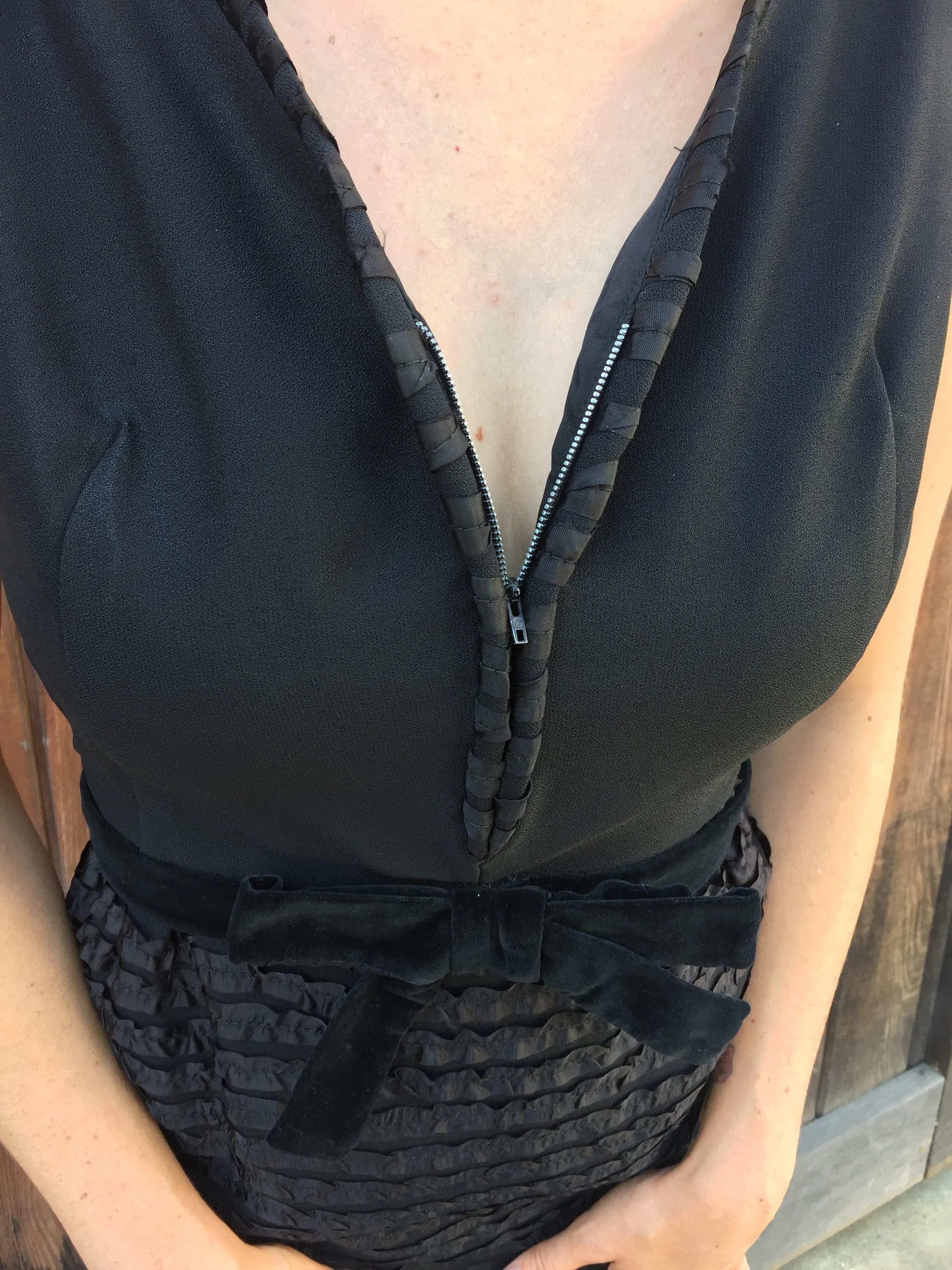 1960s Black Ruffle Detail Dress
