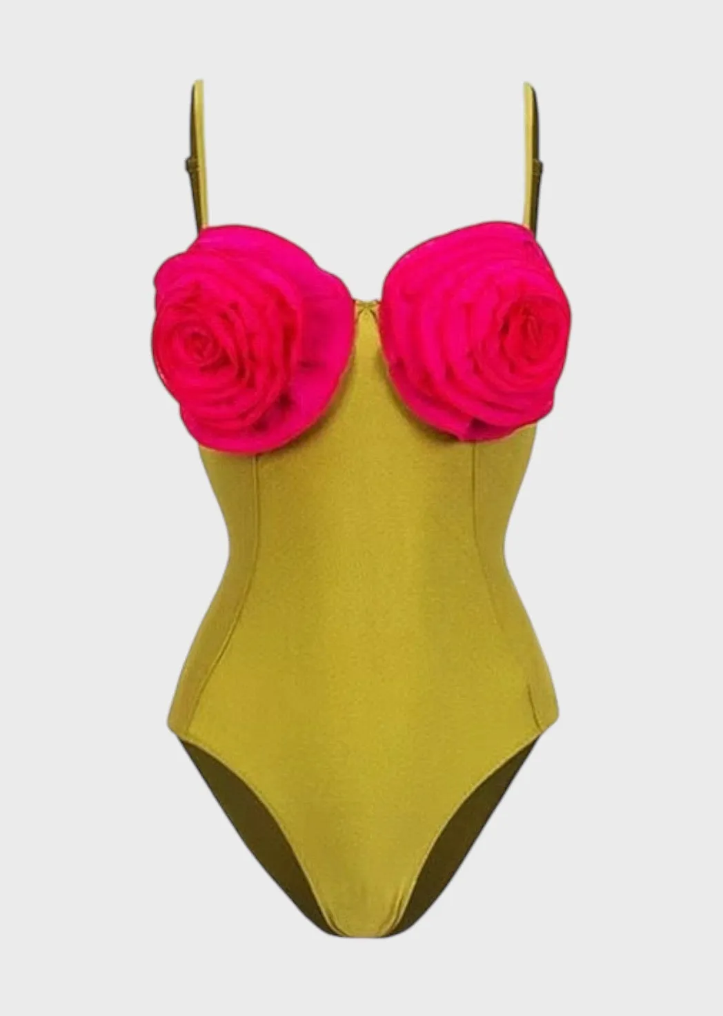 3D Flower Decor One-Piece Swimsuit & Cover-Up Mini Skirt