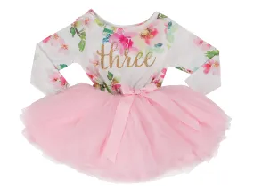 3rd Birthday Dress - Floral Heart (Long Sleeve)