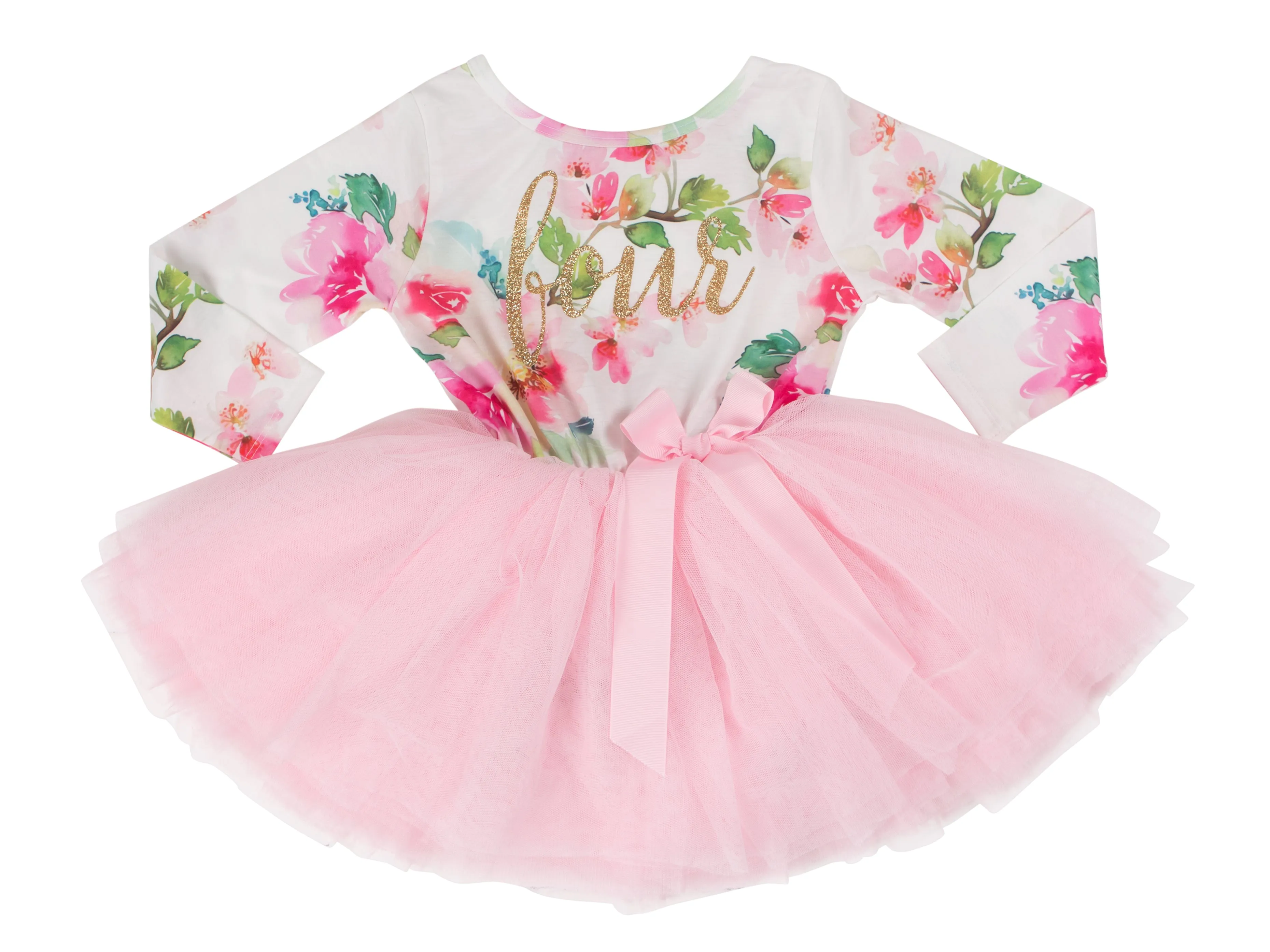 4th Birthday Dress - Floral Heart (Long Sleeve)