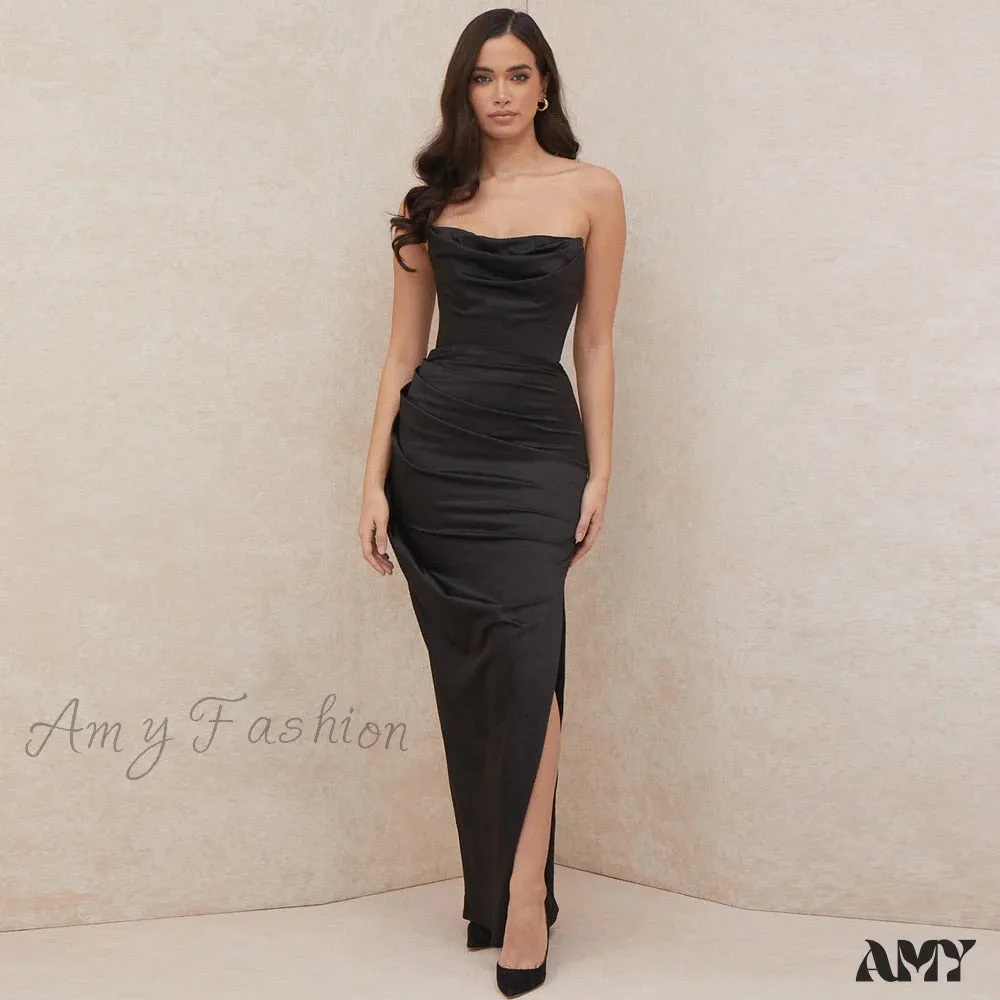 Amy Fashion - Off Shoulder Sleeveless Backless Side Split Dress