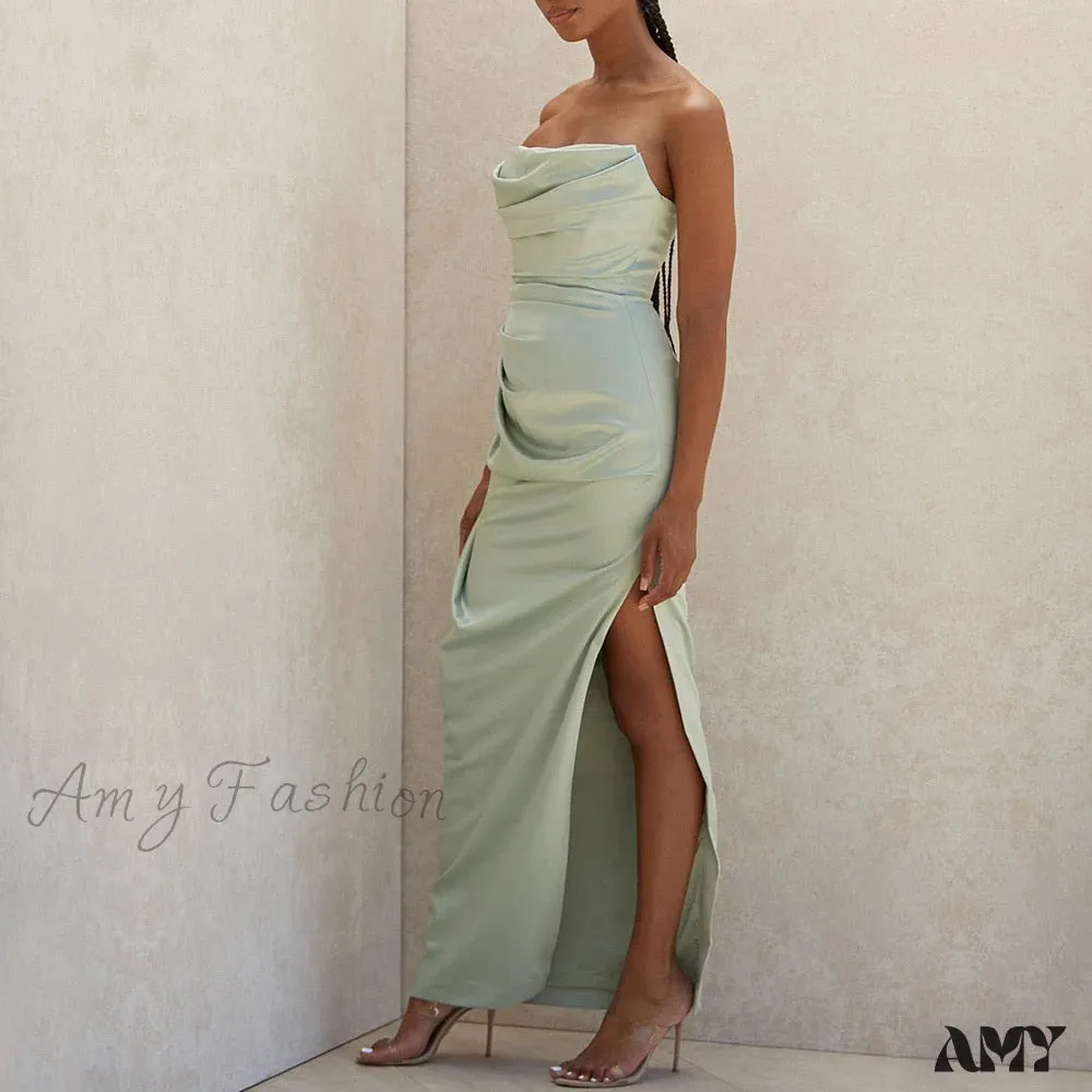 Amy Fashion - Off Shoulder Sleeveless Backless Side Split Dress