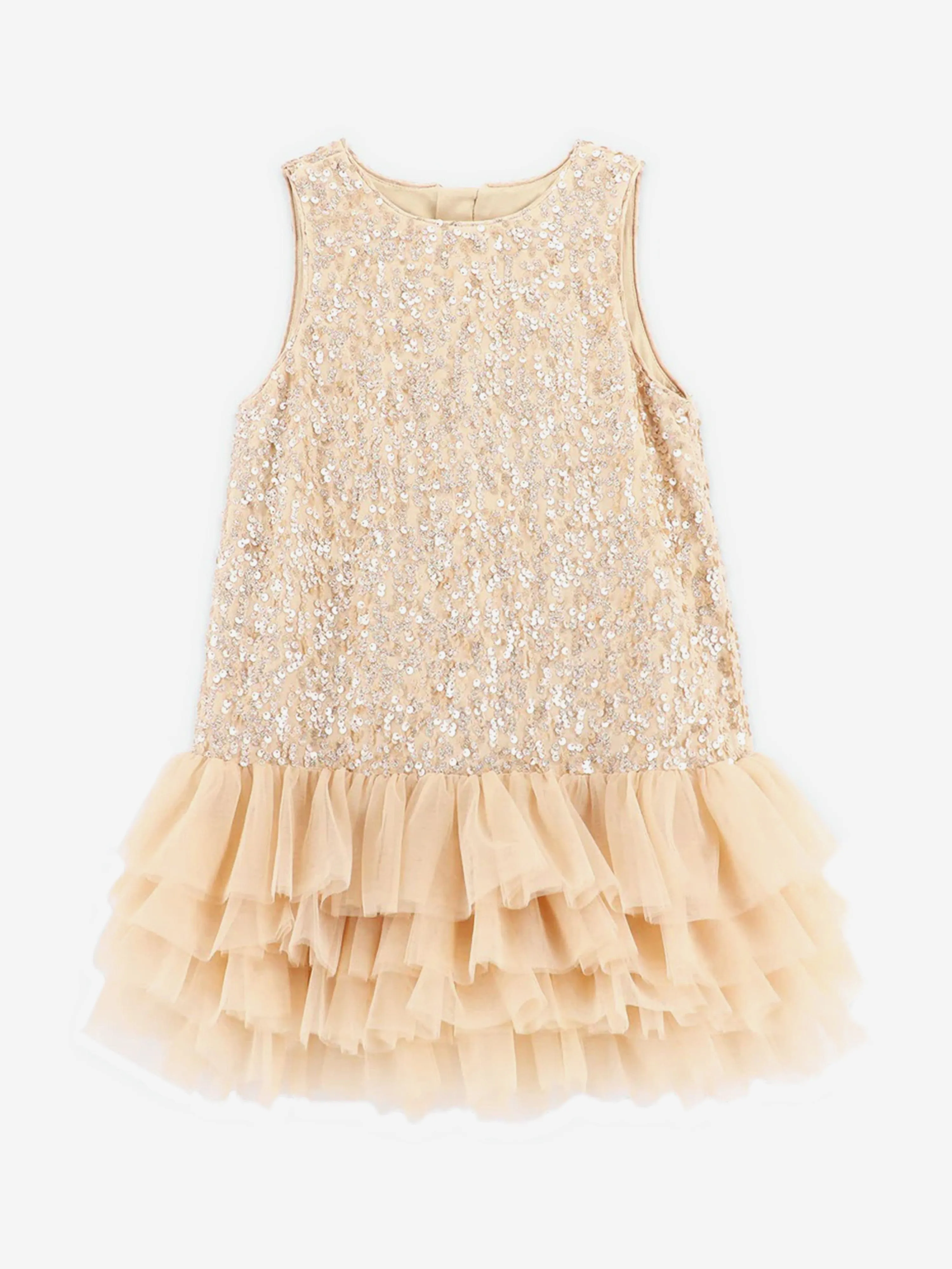 Angels Face Girls Charleston Sequin Tulle Dress in Beige