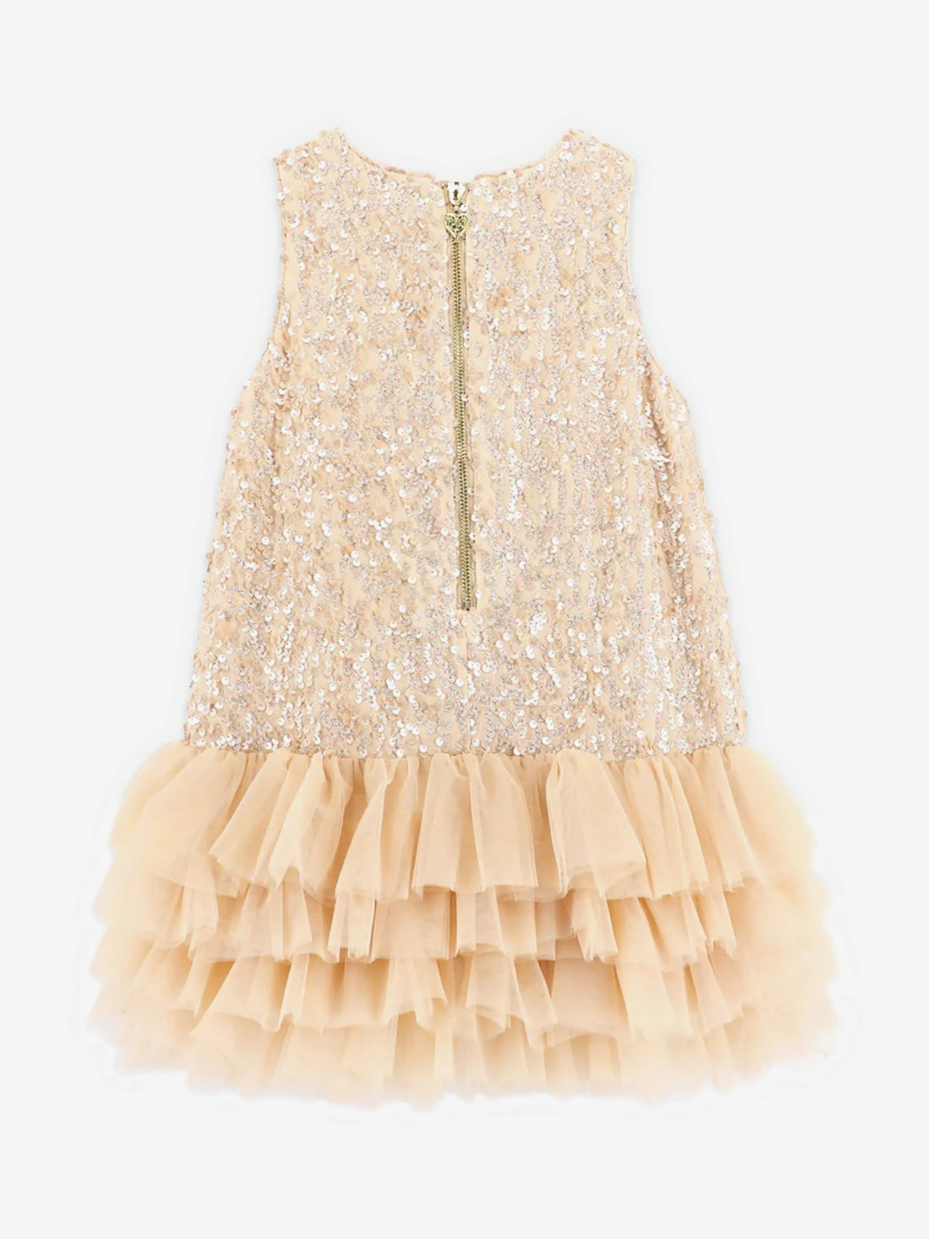 Angels Face Girls Charleston Sequin Tulle Dress in Beige