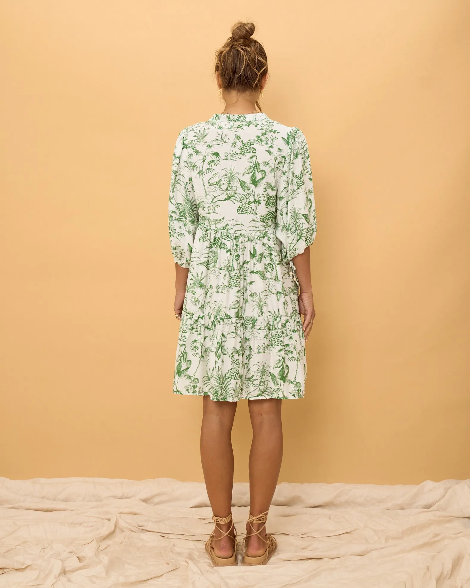 Avani Green Tropical Floral Button Down Mini Dress