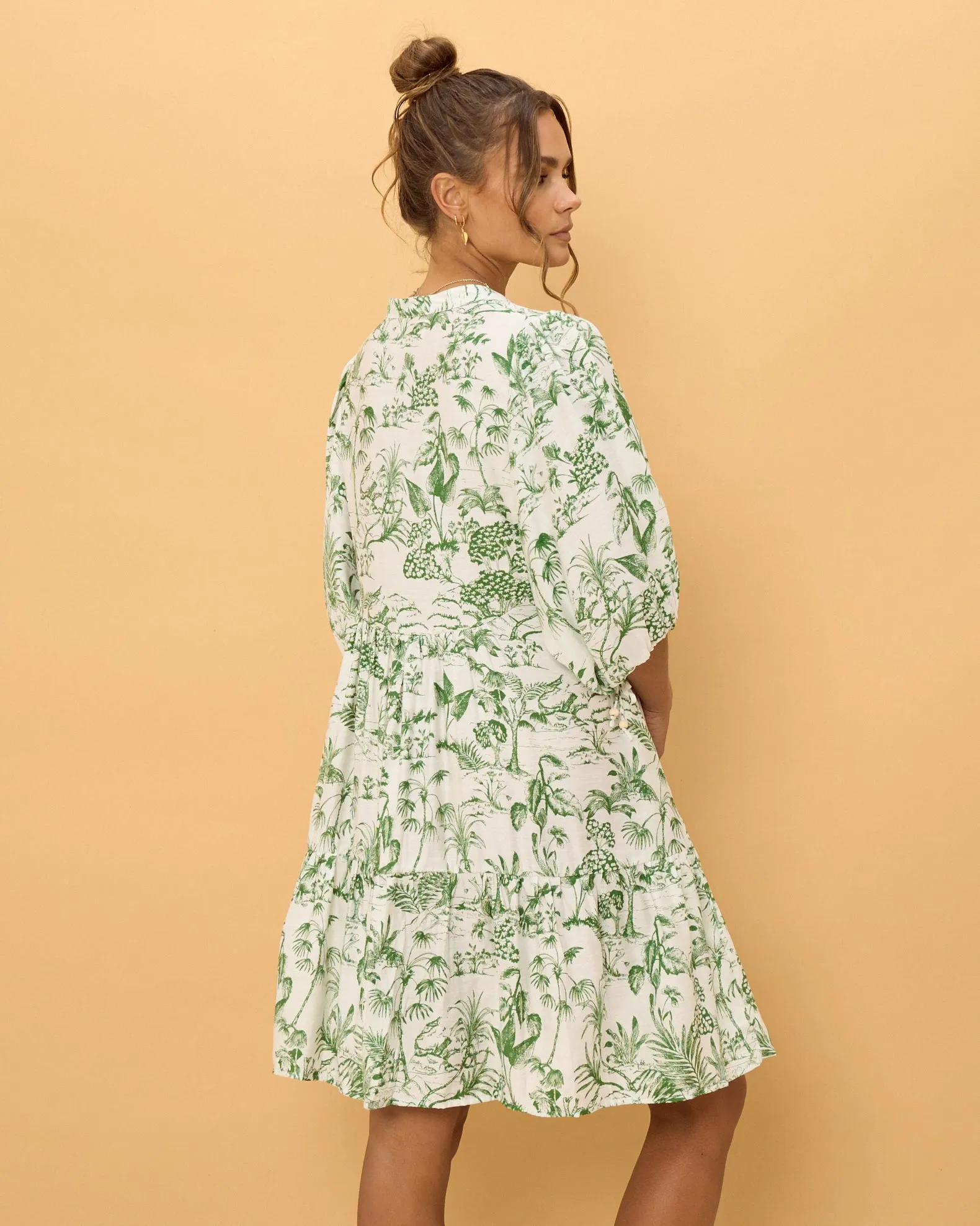 Avani Green Tropical Floral Button Down Mini Dress