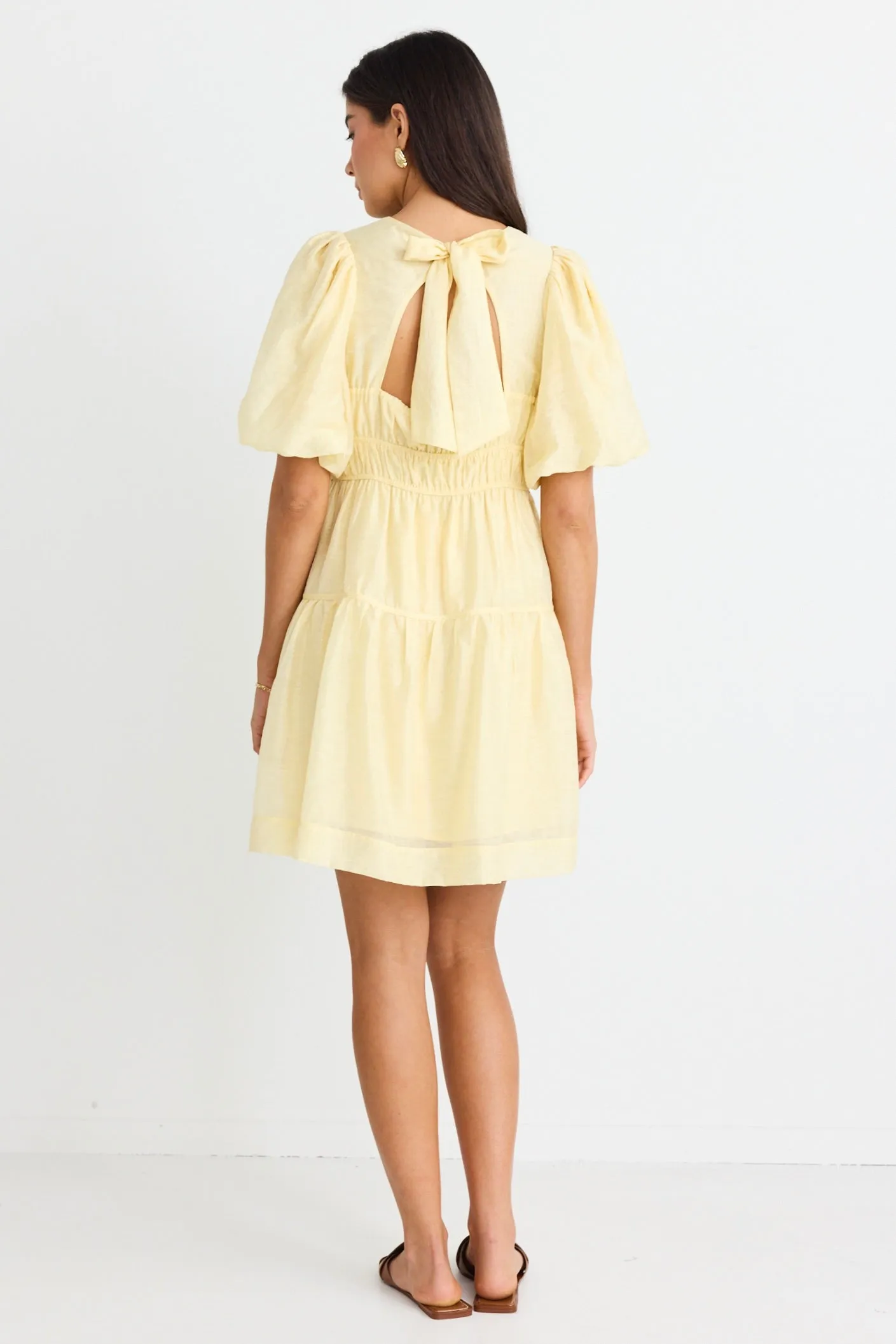 Axel Butter Puff Sleeve Bow Back Mini Dress