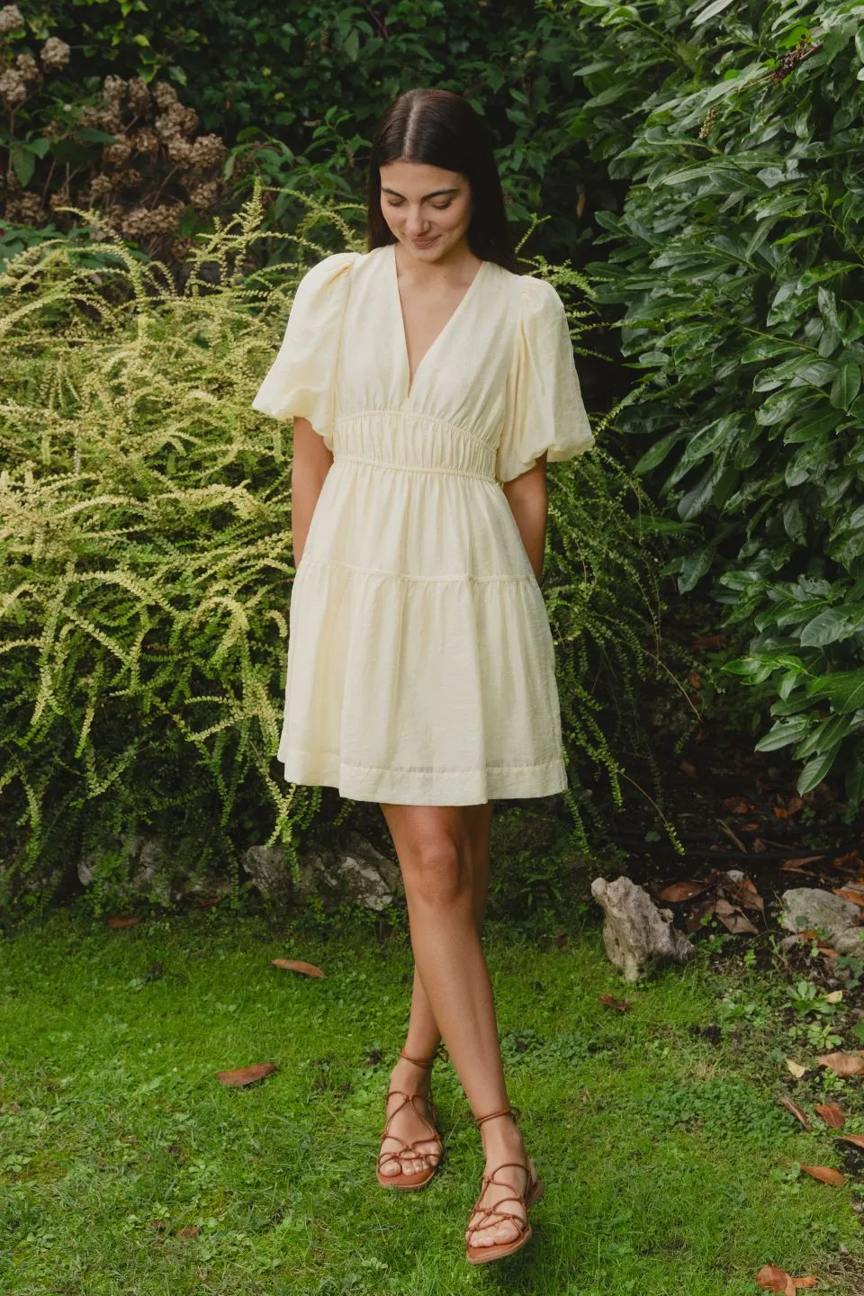 Axel Butter Puff Sleeve Bow Back Mini Dress