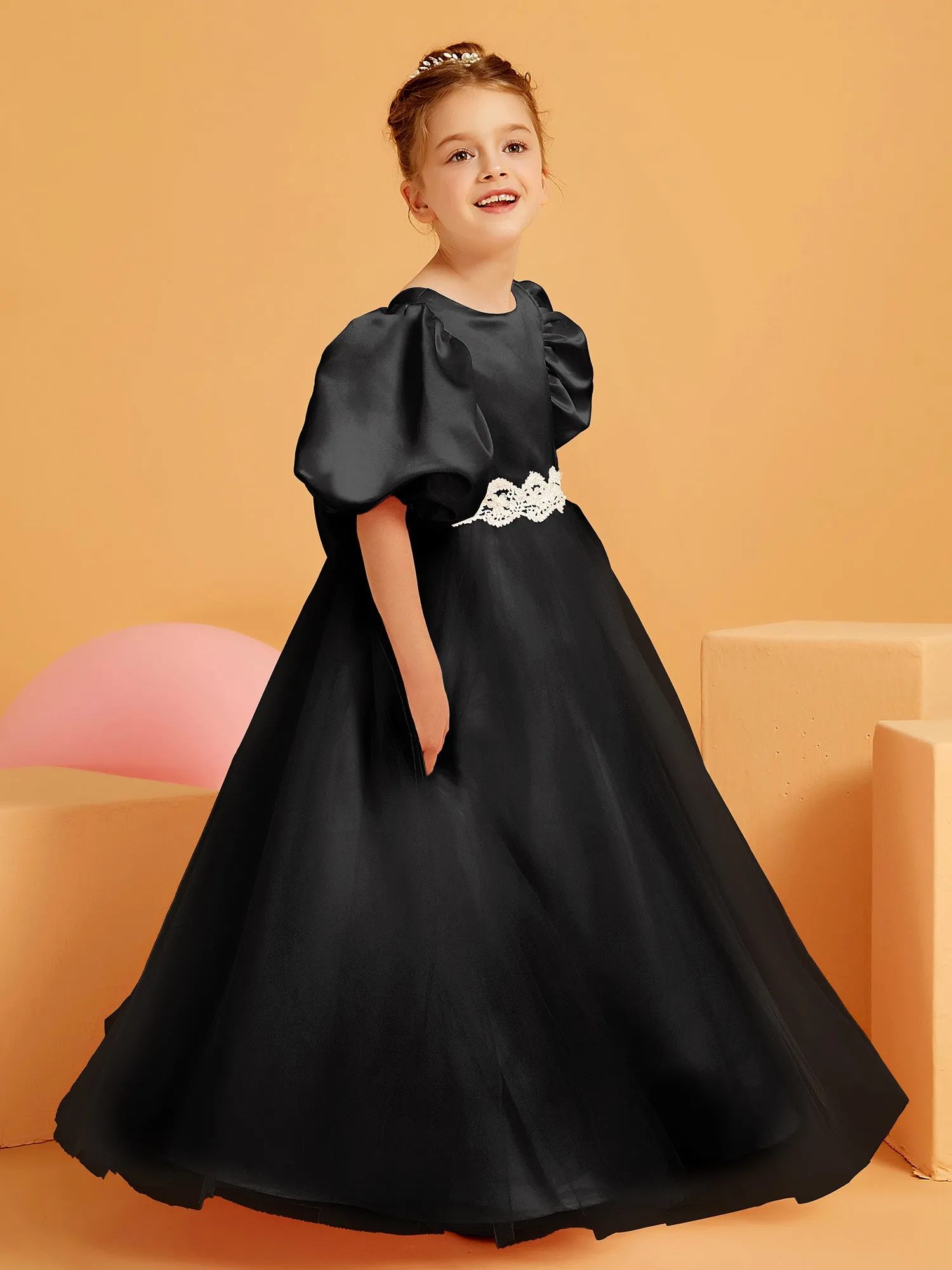 Ball-Gown/Princess Floor-Length Flower Girl Dress Black