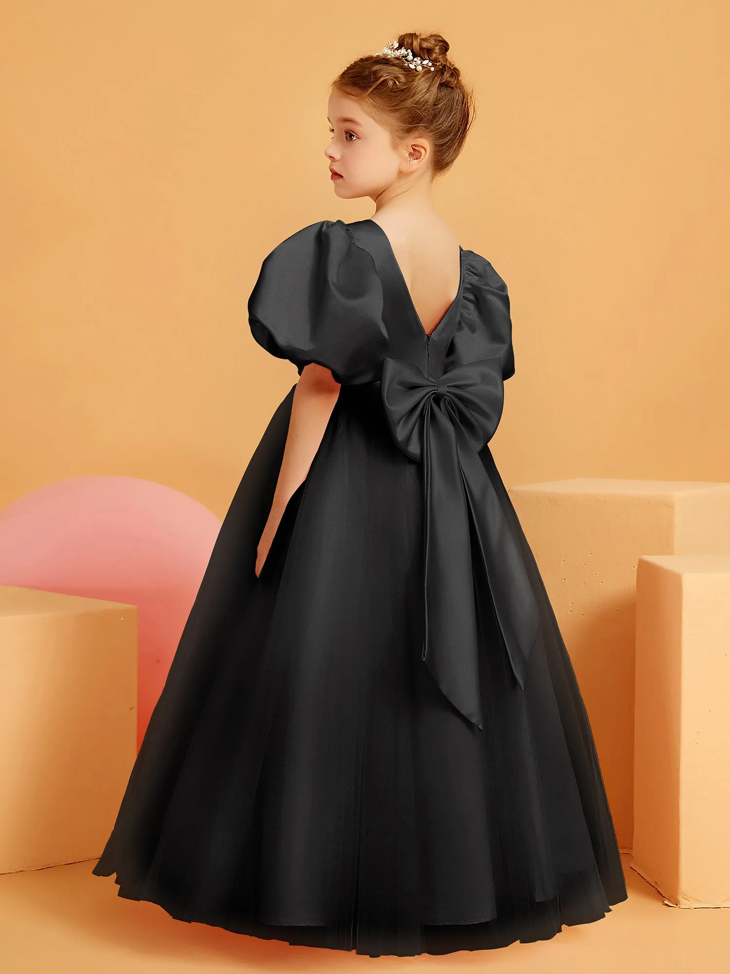 Ball-Gown/Princess Floor-Length Flower Girl Dress Black