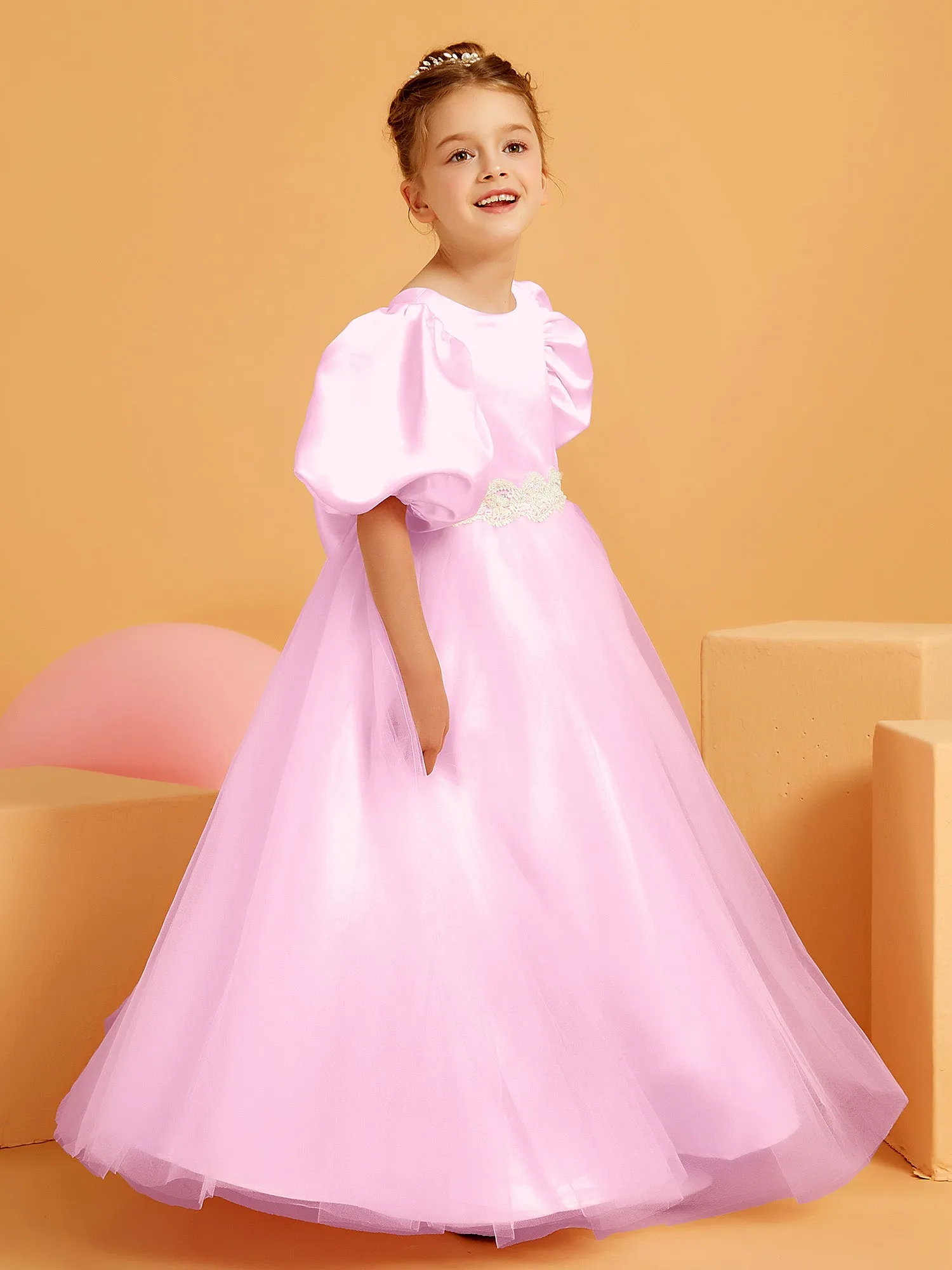 Ball-Gown/Princess Floor-Length Flower Girl Dress Candy Pink