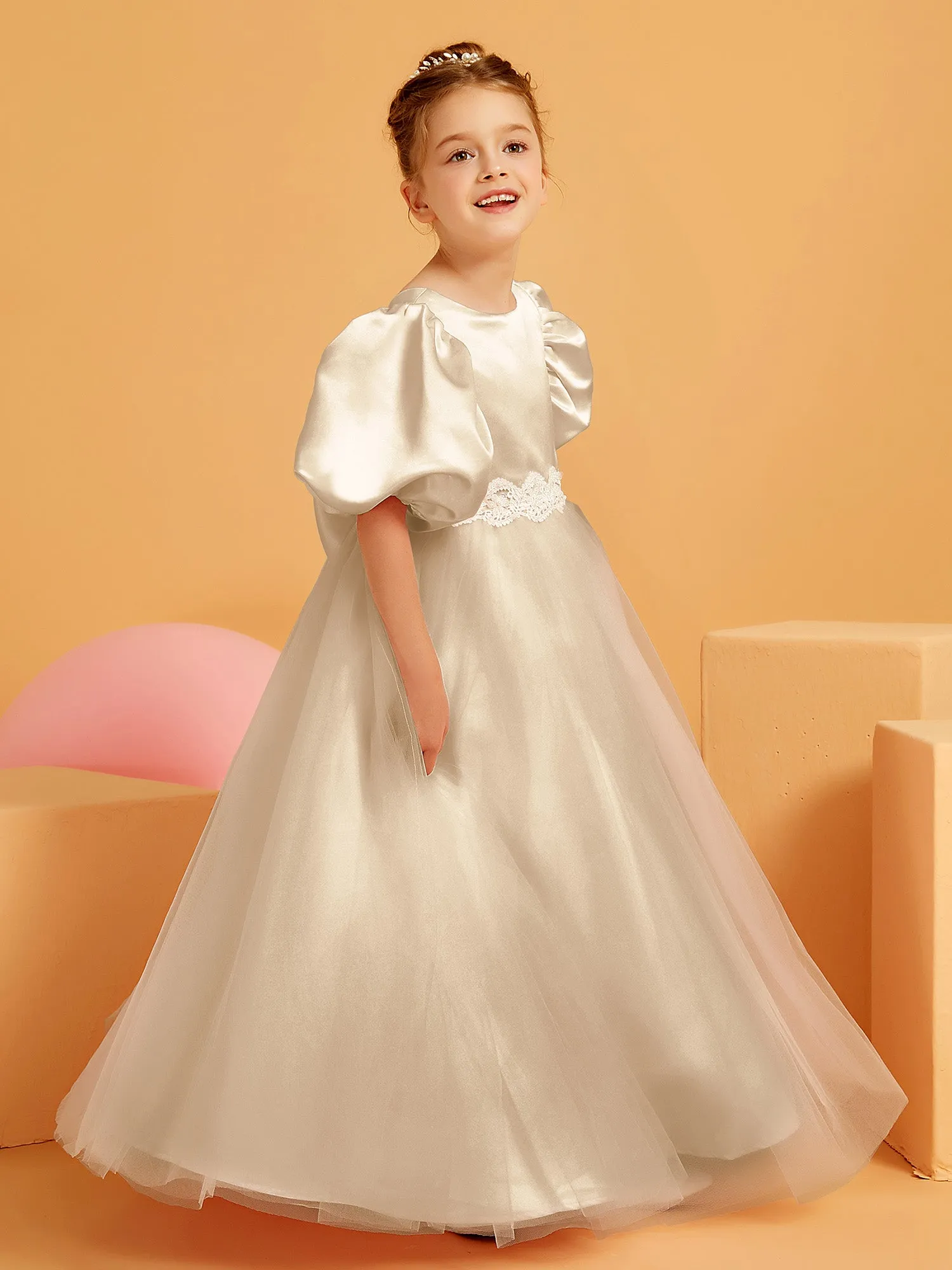 Ball-Gown/Princess Floor-Length Flower Girl Dress Champagne