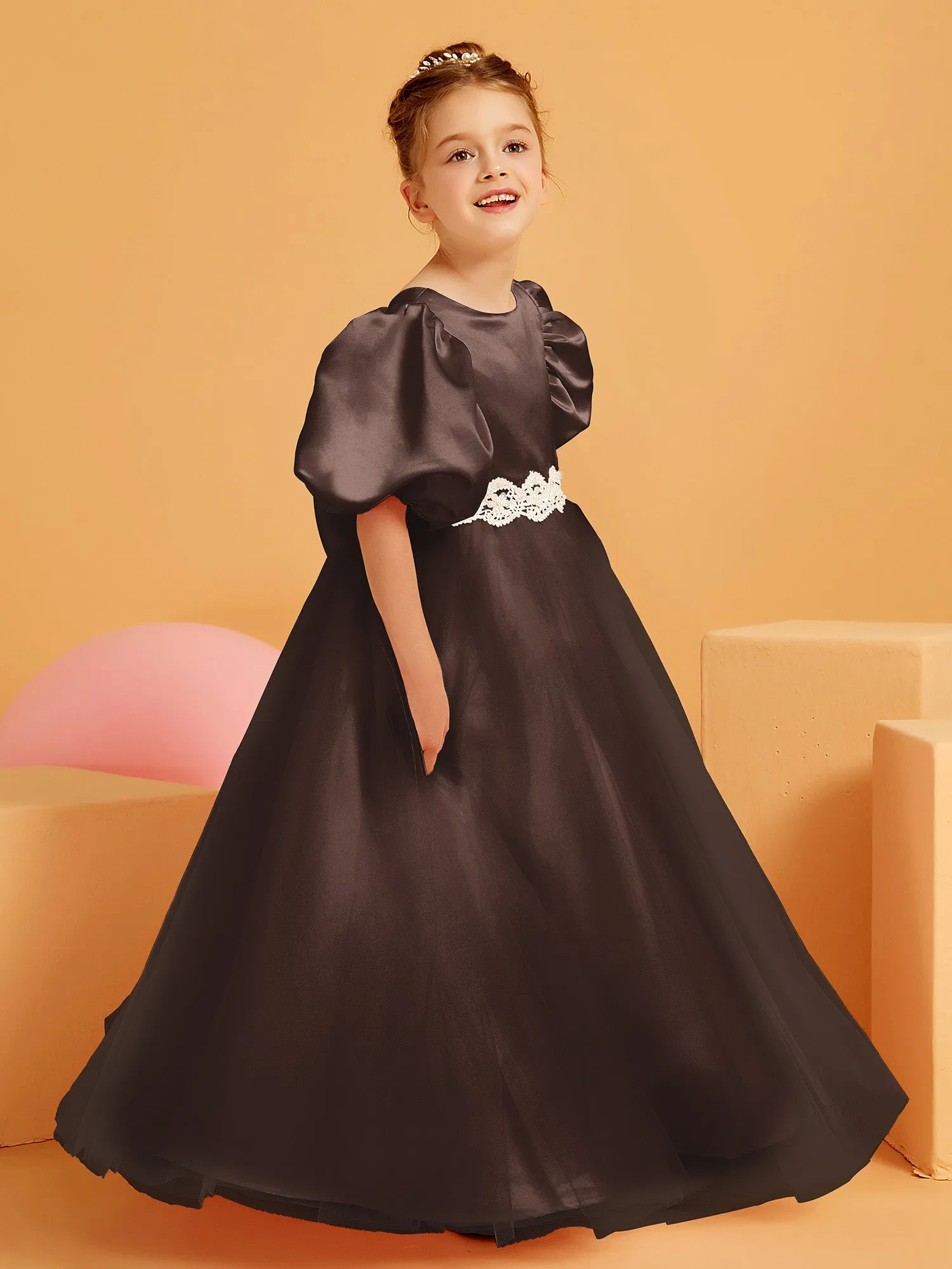 Ball-Gown/Princess Floor-Length Flower Girl Dress Chocolate