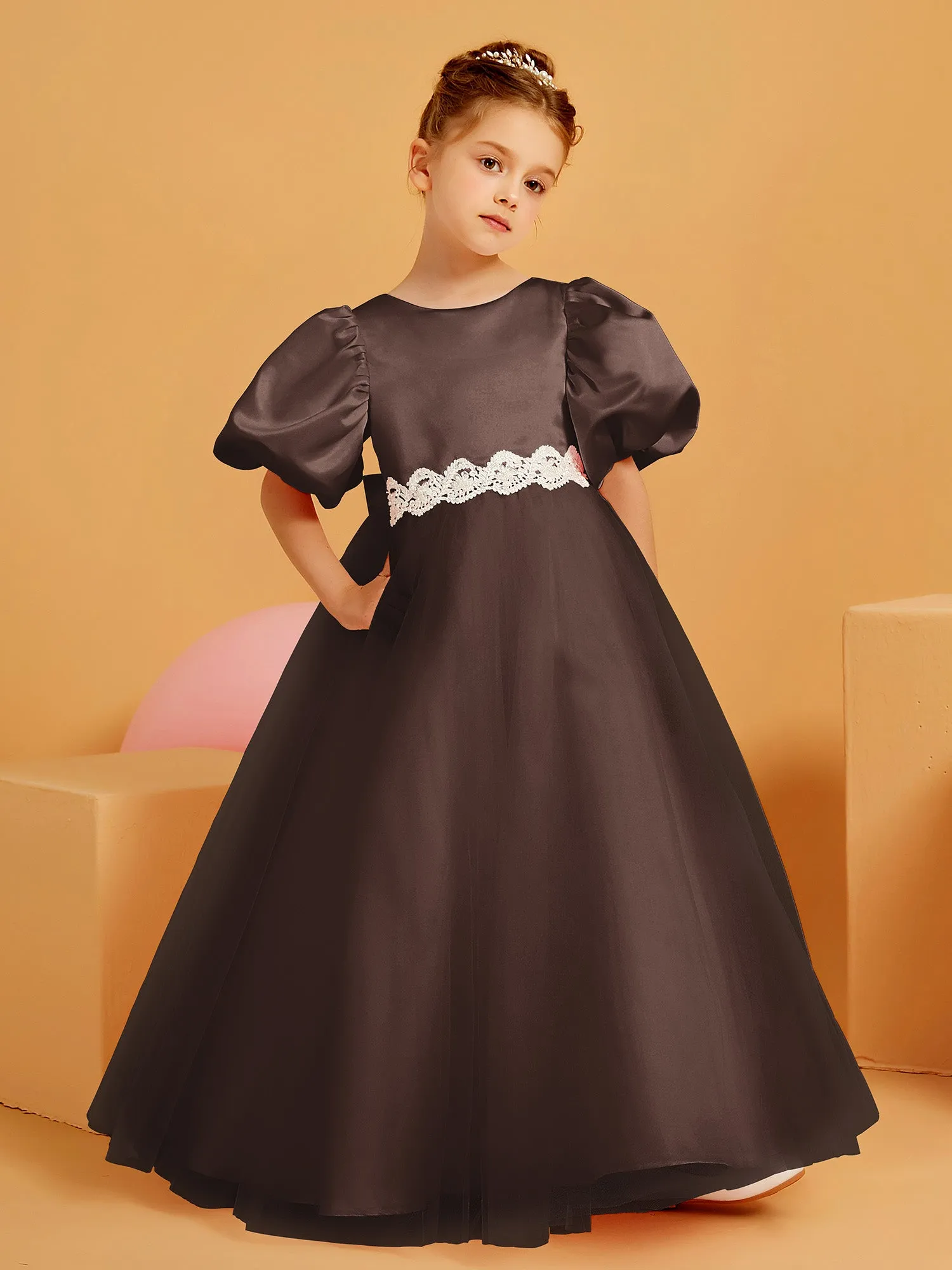 Ball-Gown/Princess Floor-Length Flower Girl Dress Chocolate