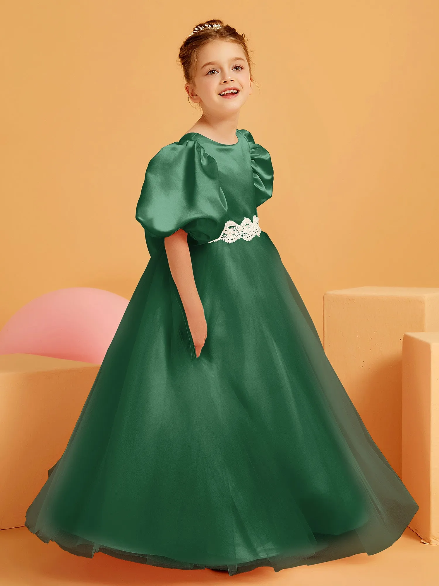 Ball-Gown/Princess Floor-Length Flower Girl Dress Dark Green