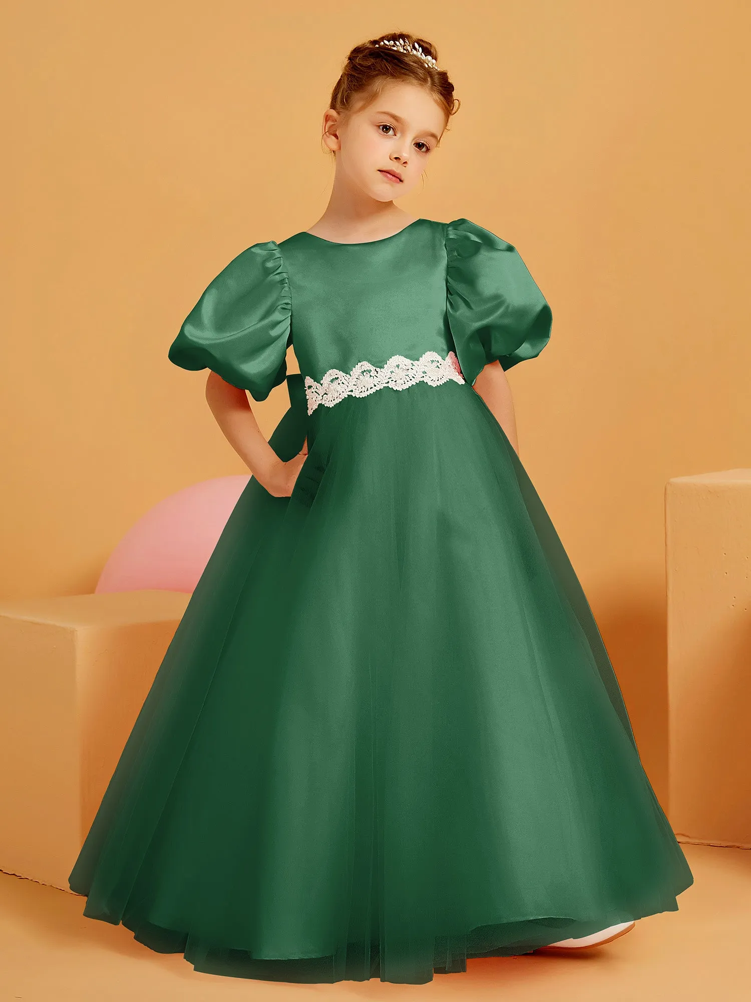 Ball-Gown/Princess Floor-Length Flower Girl Dress Dark Green
