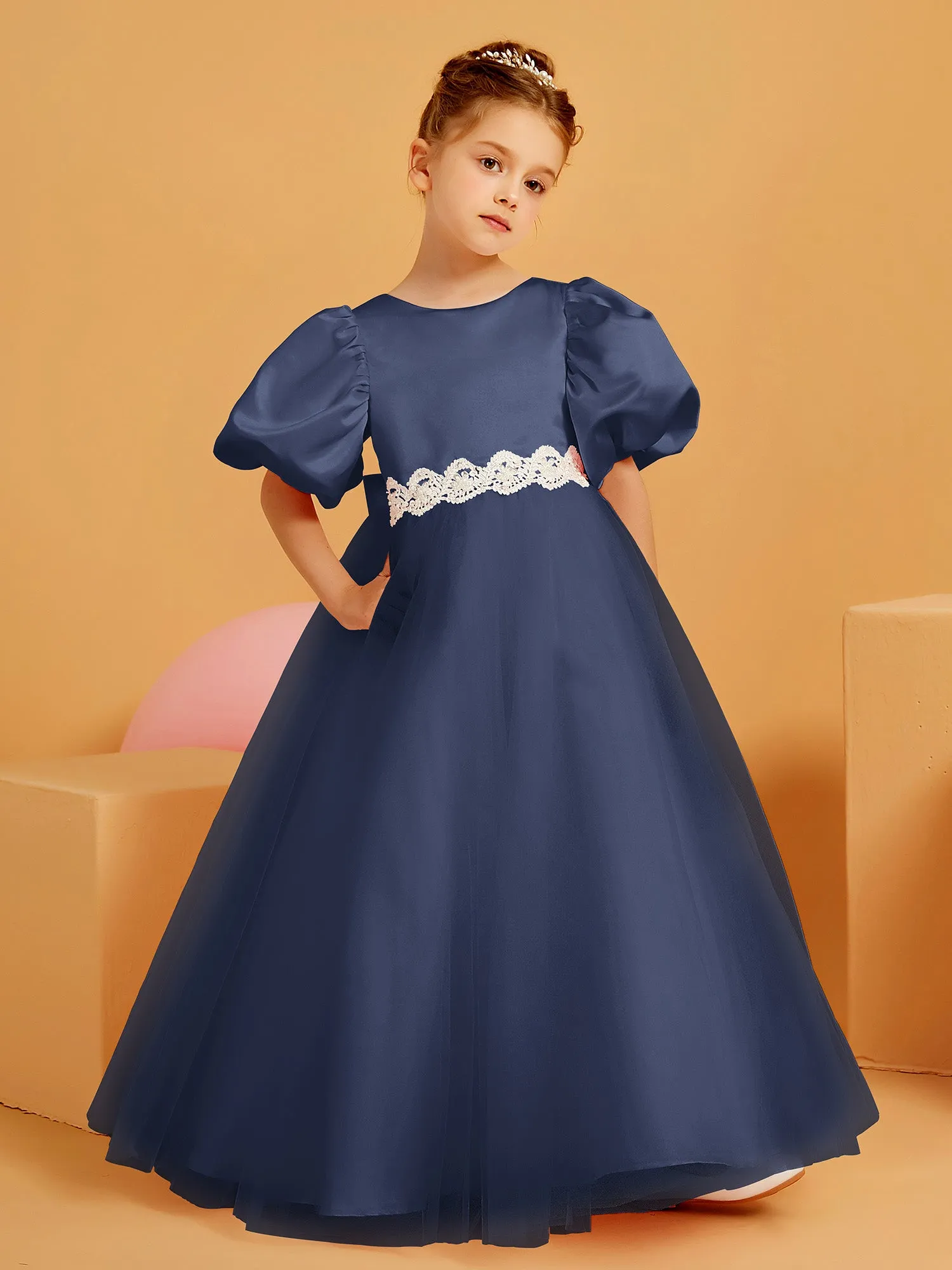 Ball-Gown/Princess Floor-Length Flower Girl Dress Dark Navy