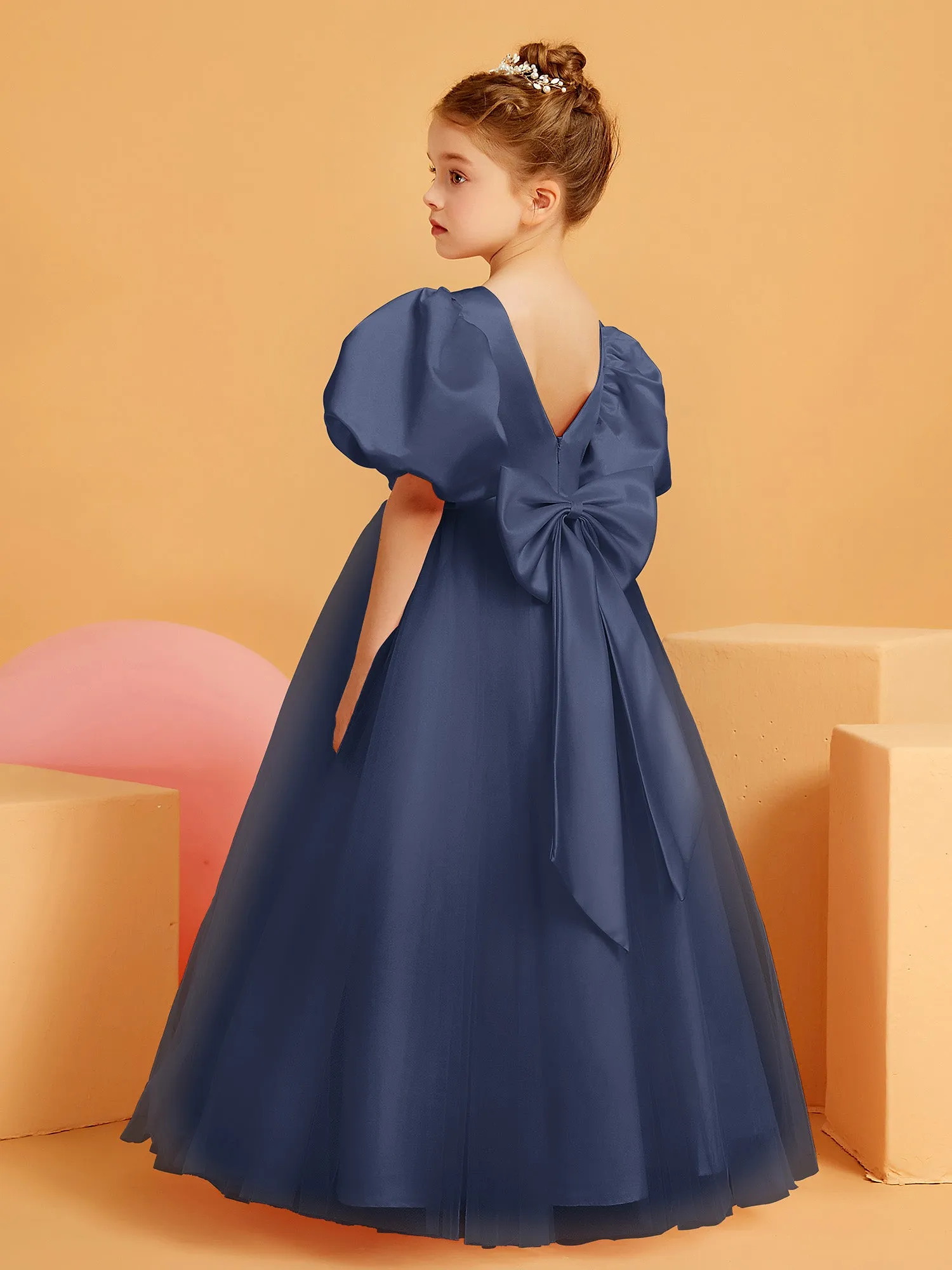 Ball-Gown/Princess Floor-Length Flower Girl Dress Dark Navy