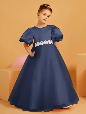 Ball-Gown/Princess Floor-Length Flower Girl Dress Dark Navy