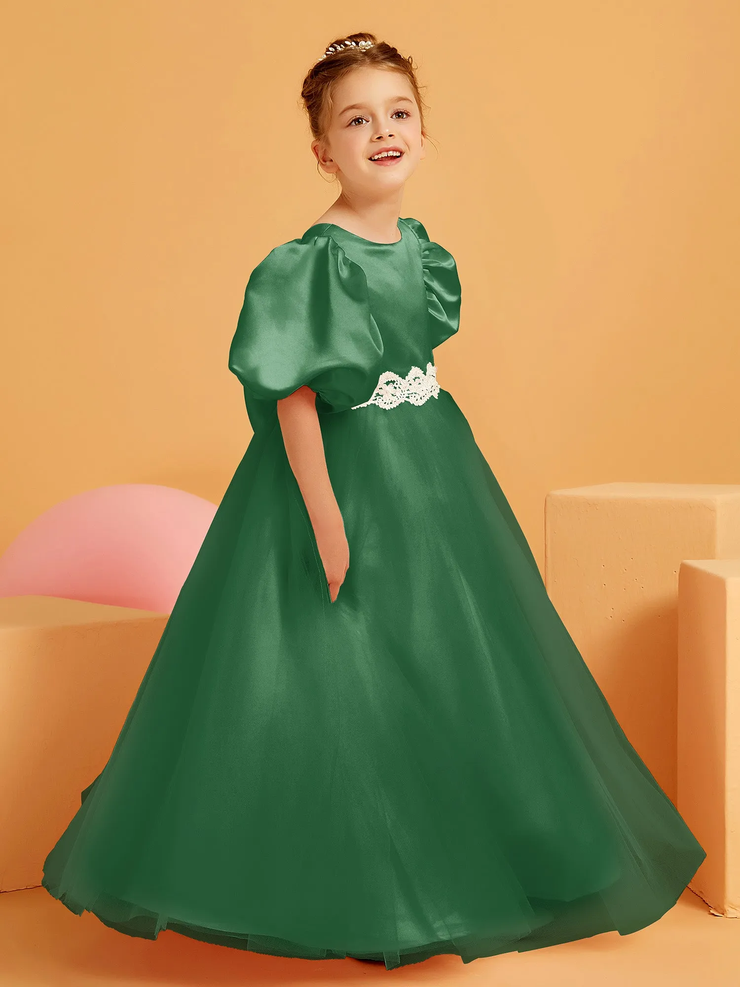 Ball-Gown/Princess Floor-Length Flower Girl Dress Emerald