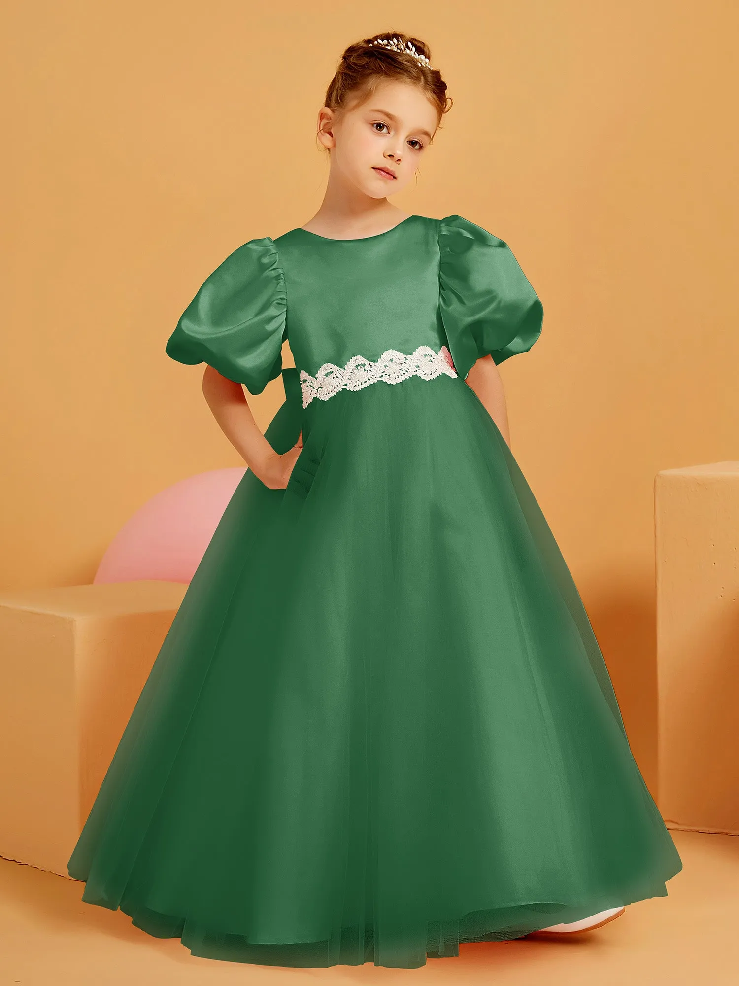 Ball-Gown/Princess Floor-Length Flower Girl Dress Emerald