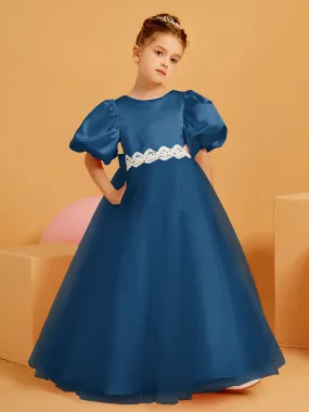 Ball-Gown/Princess Floor-Length Flower Girl Dress Ink Blue