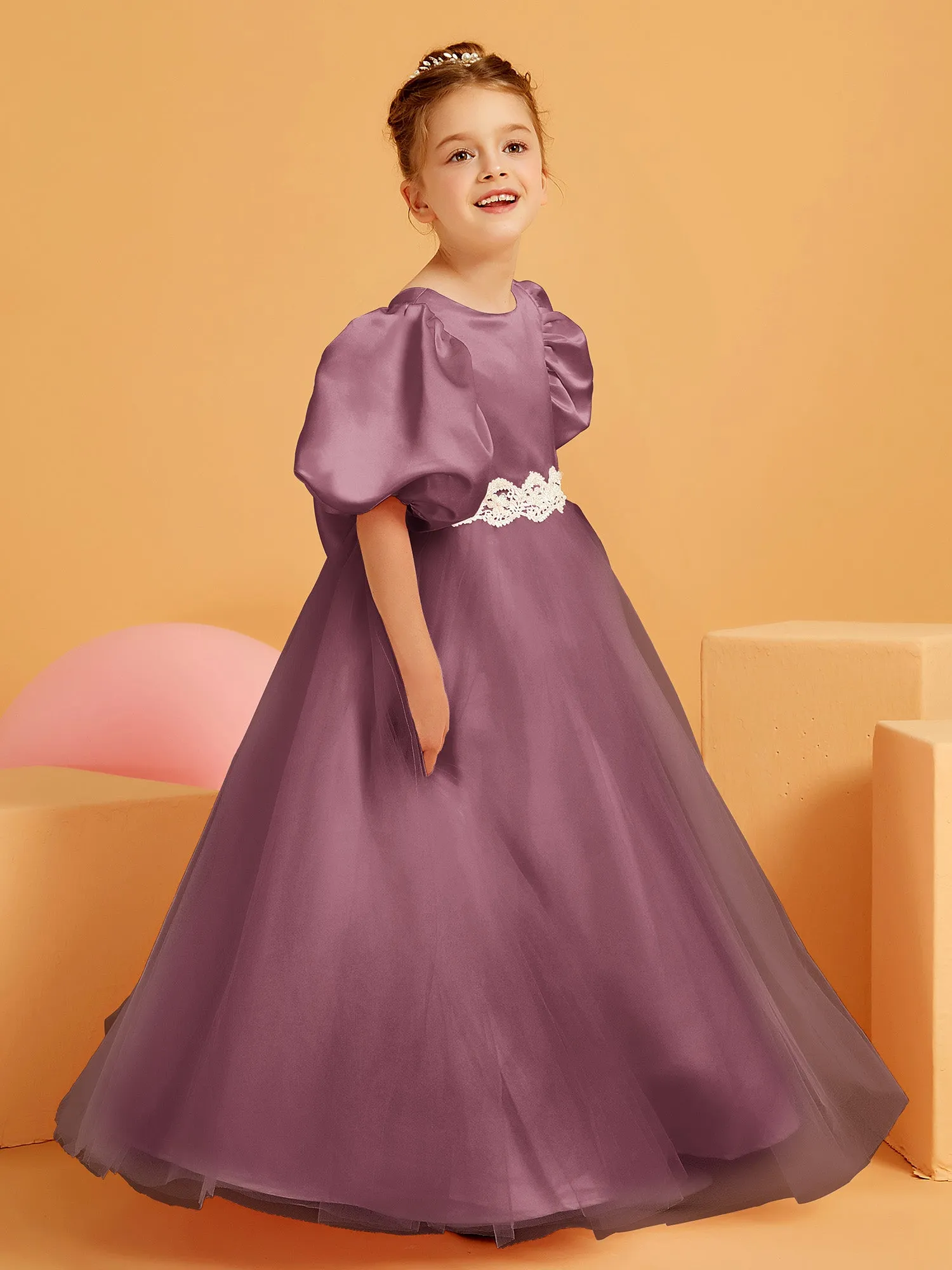 Ball-Gown/Princess Floor-Length Flower Girl Dress Mulberry