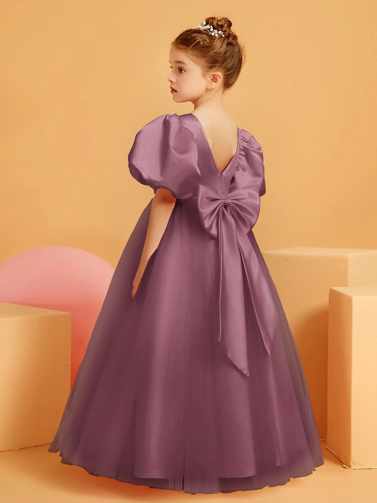 Ball-Gown/Princess Floor-Length Flower Girl Dress Mulberry
