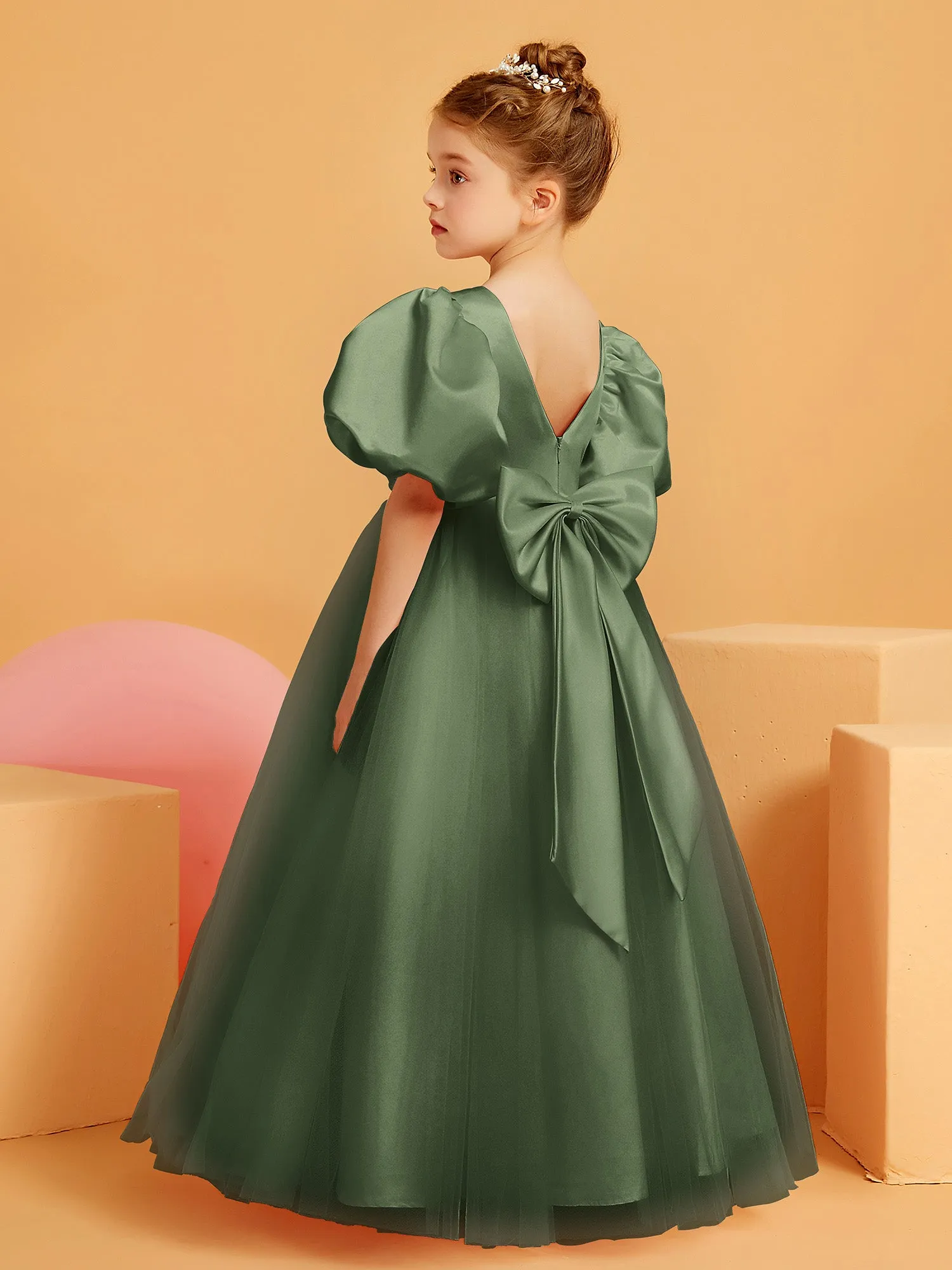 Ball-Gown/Princess Floor-Length Flower Girl Dress Olive Green