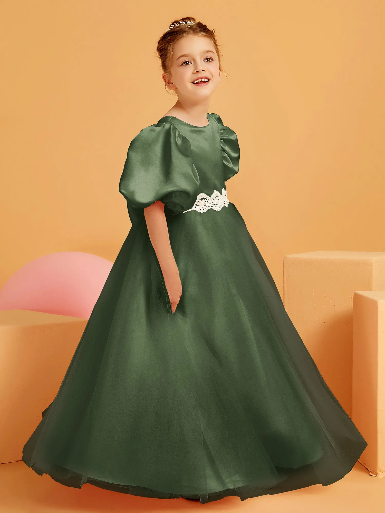 Ball-Gown/Princess Floor-Length Flower Girl Dress Olive Green