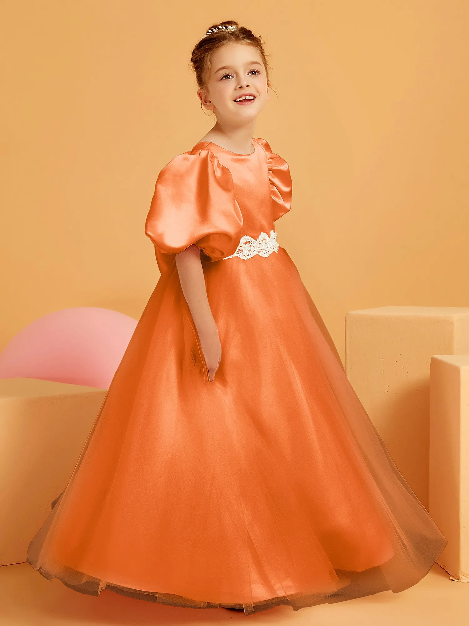 Ball-Gown/Princess Floor-Length Flower Girl Dress Orange