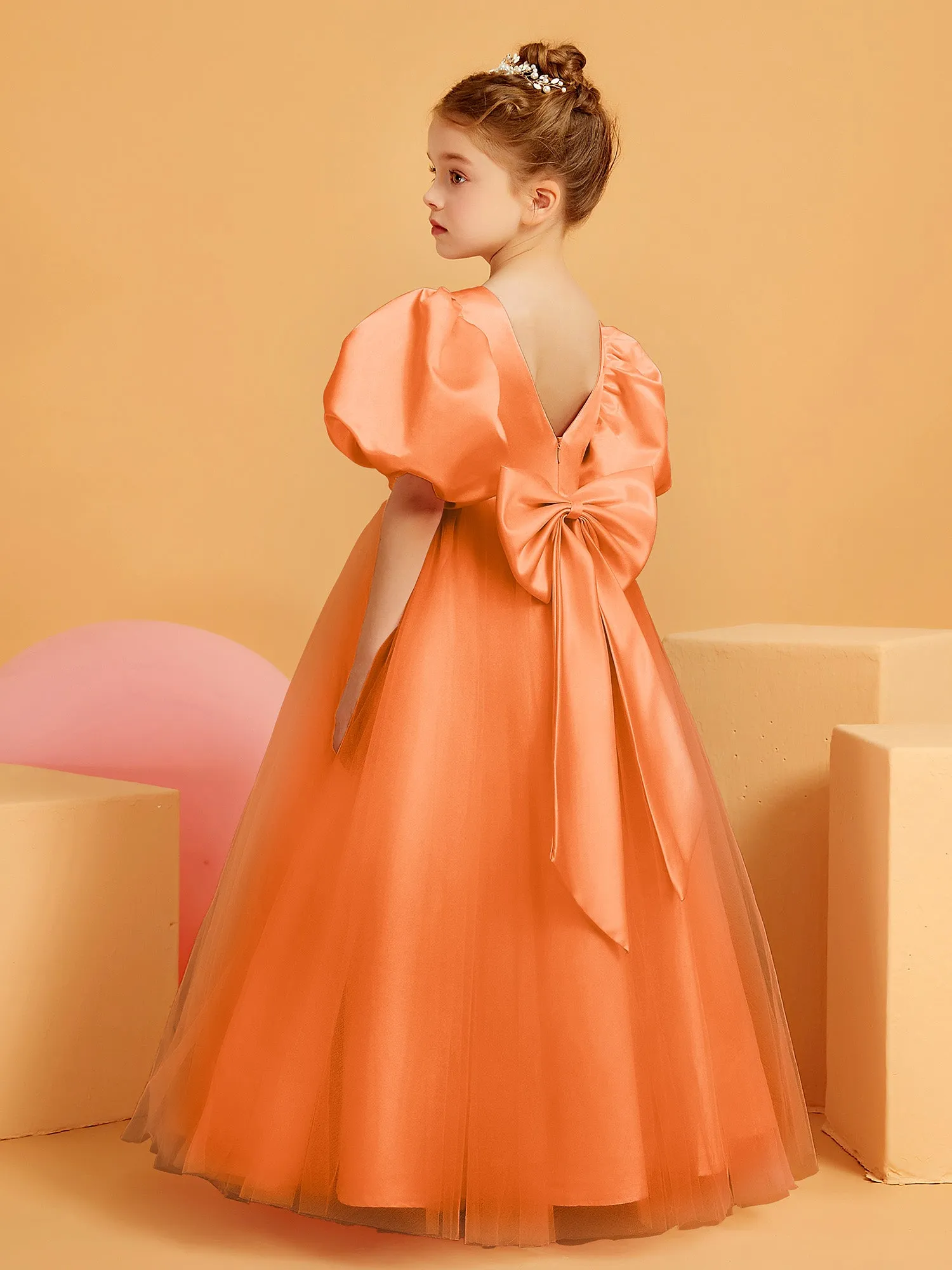 Ball-Gown/Princess Floor-Length Flower Girl Dress Orange