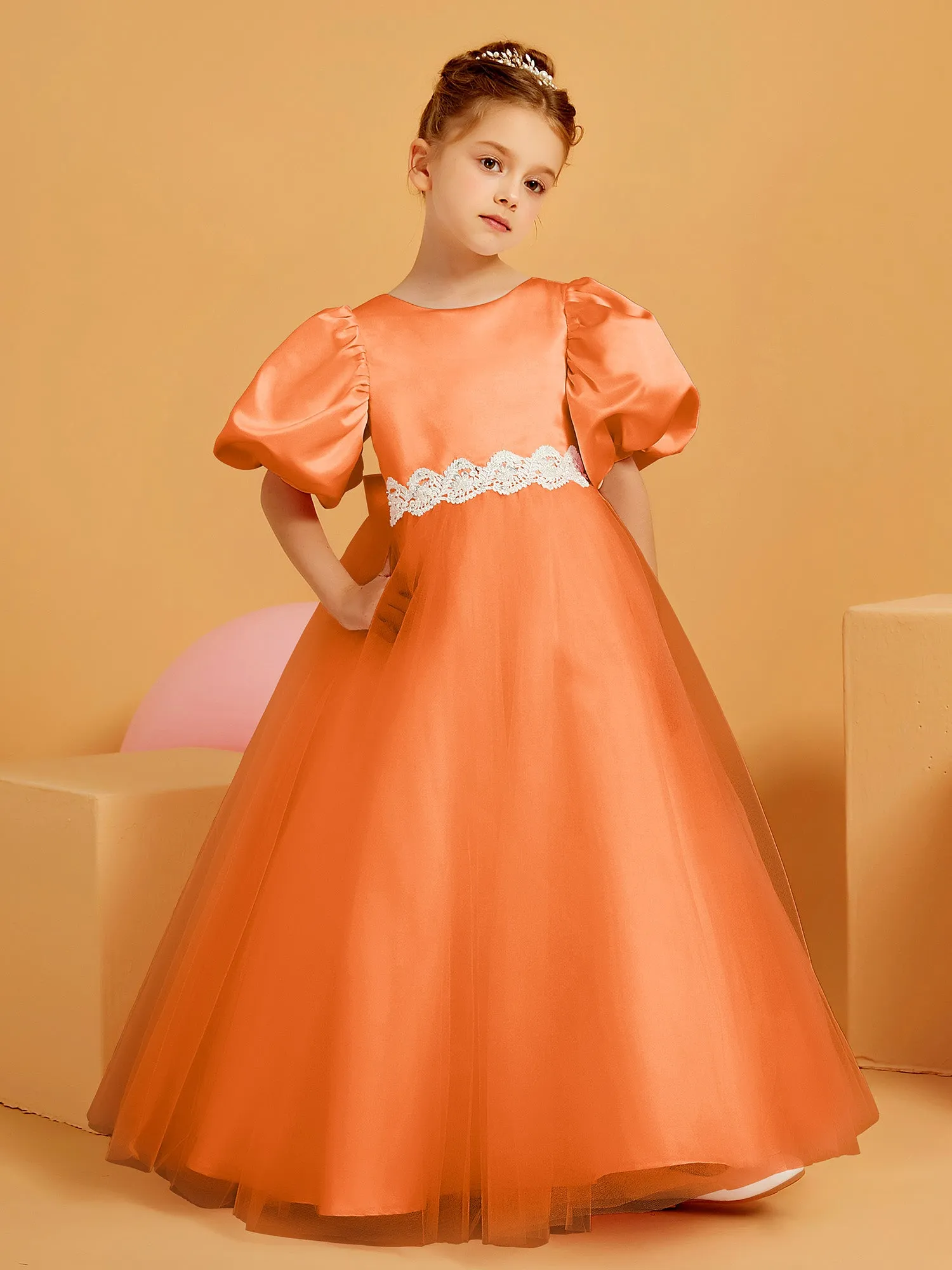 Ball-Gown/Princess Floor-Length Flower Girl Dress Orange