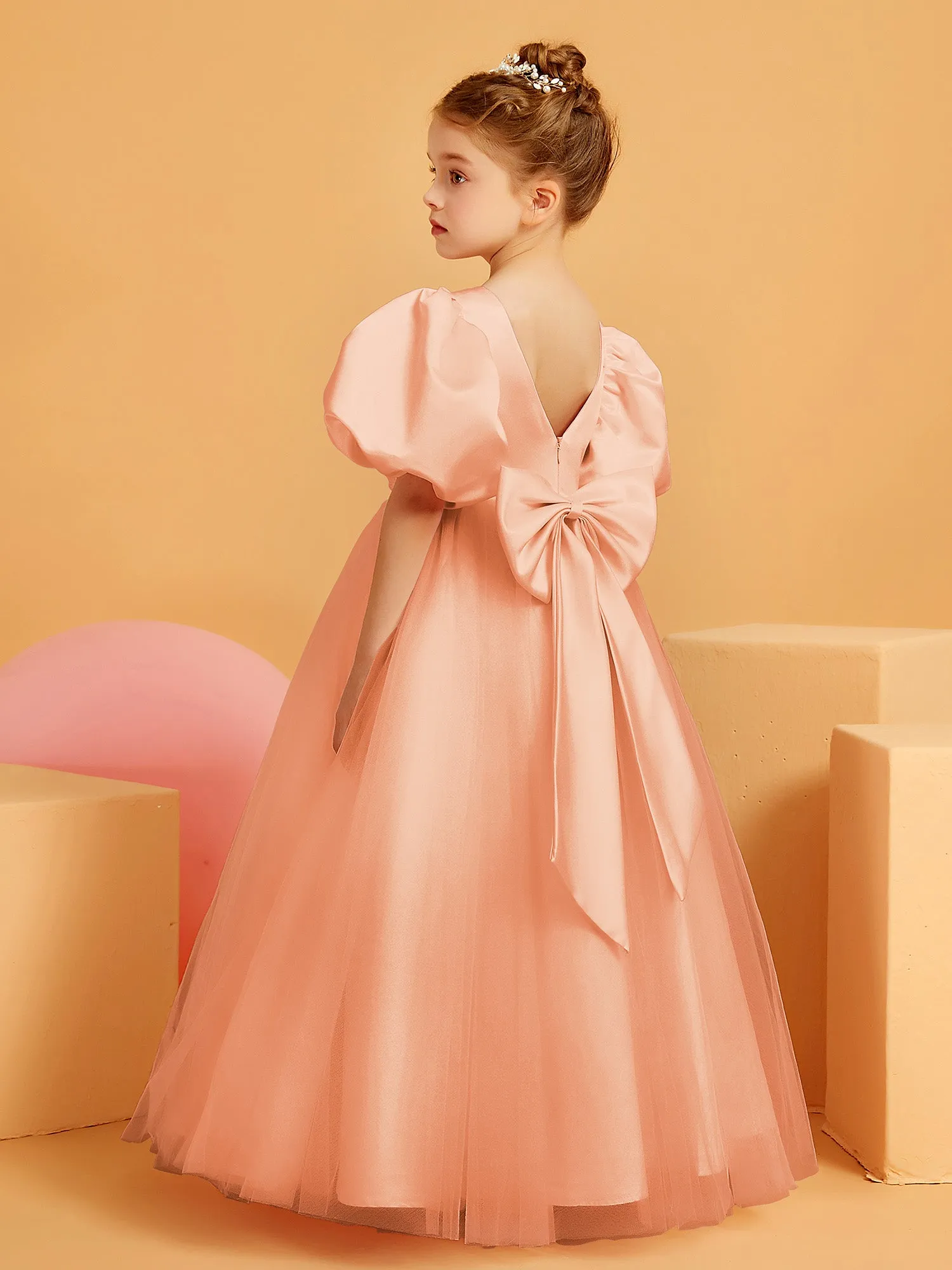 Ball-Gown/Princess Floor-Length Flower Girl Dress Papaya