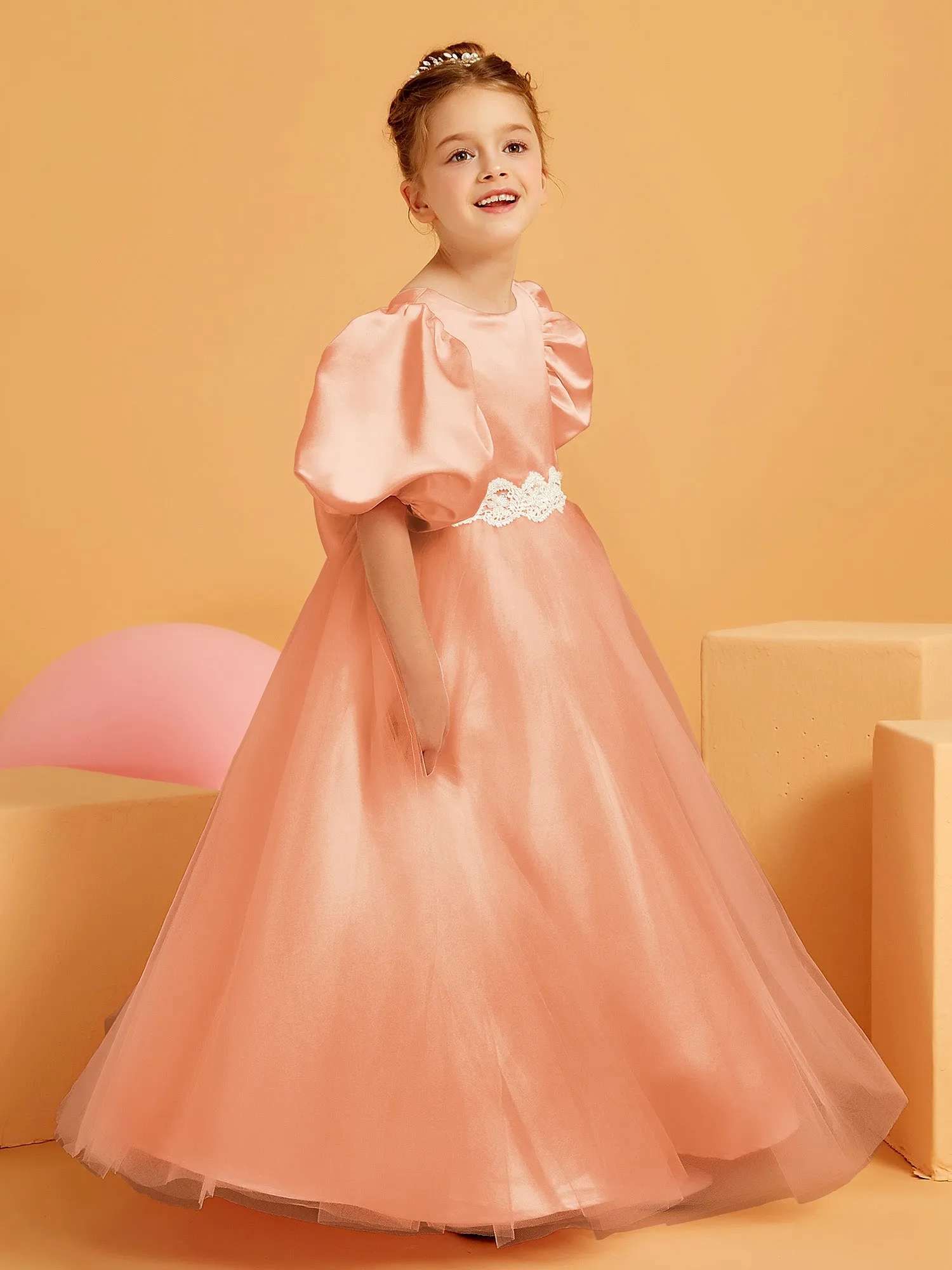 Ball-Gown/Princess Floor-Length Flower Girl Dress Papaya