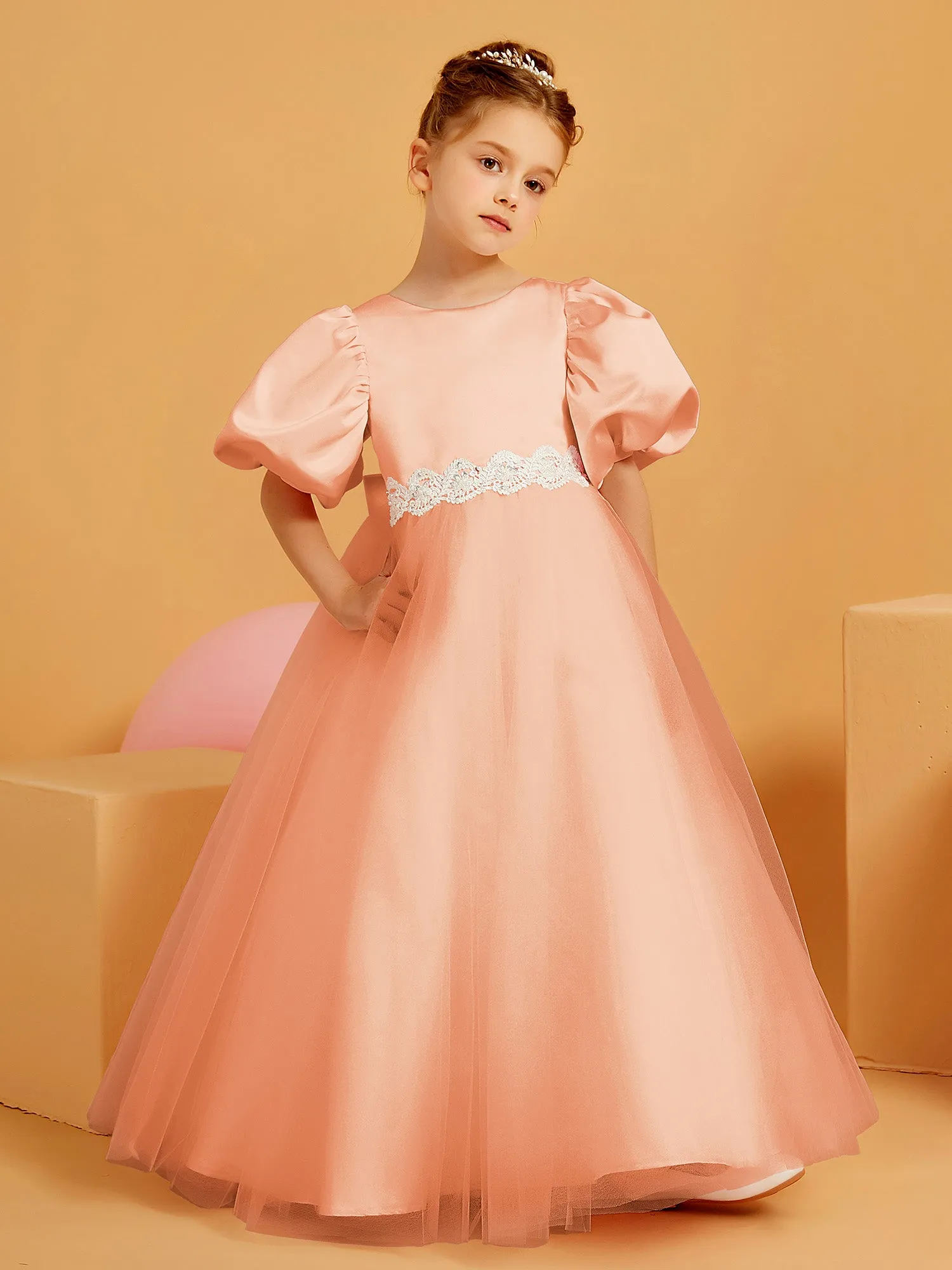 Ball-Gown/Princess Floor-Length Flower Girl Dress Papaya