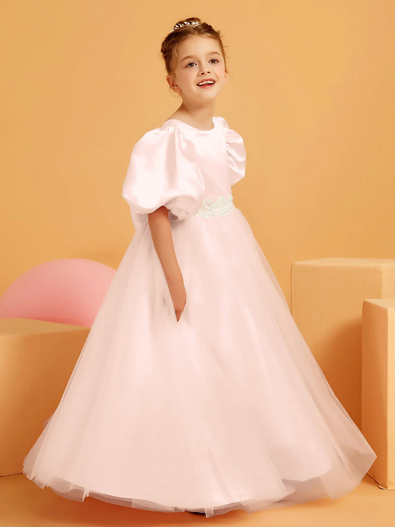 Ball-Gown/Princess Floor-Length Flower Girl Dress Pearl Pink