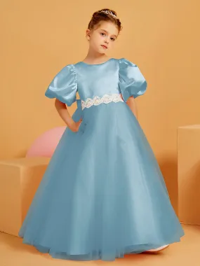 Ball-Gown/Princess Floor-Length Flower Girl Dress Slate Blue