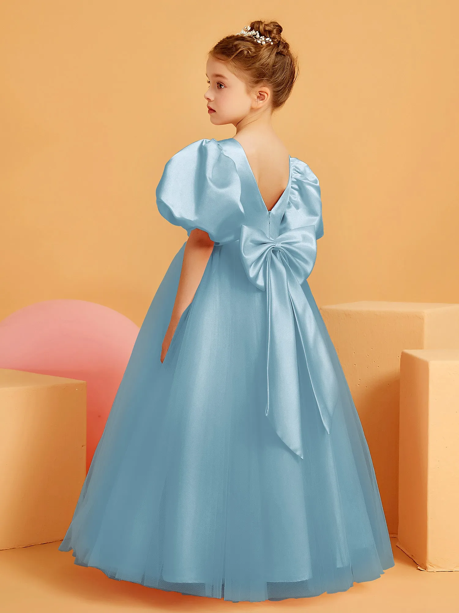 Ball-Gown/Princess Floor-Length Flower Girl Dress Slate Blue