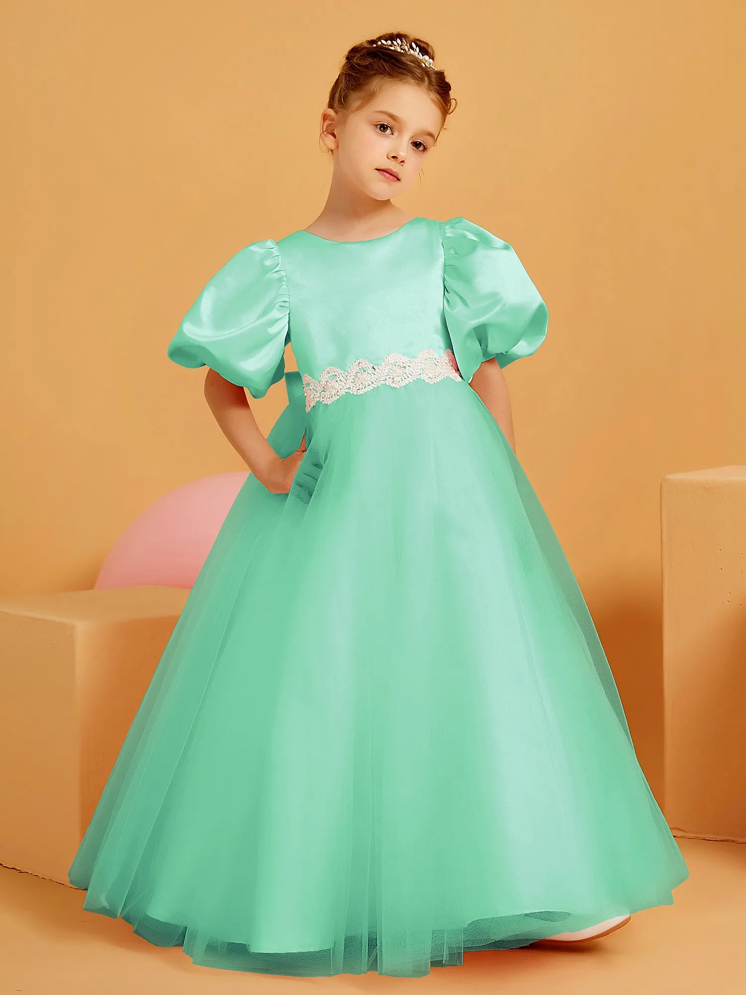Ball-Gown/Princess Floor-Length Flower Girl Dress Turquoise