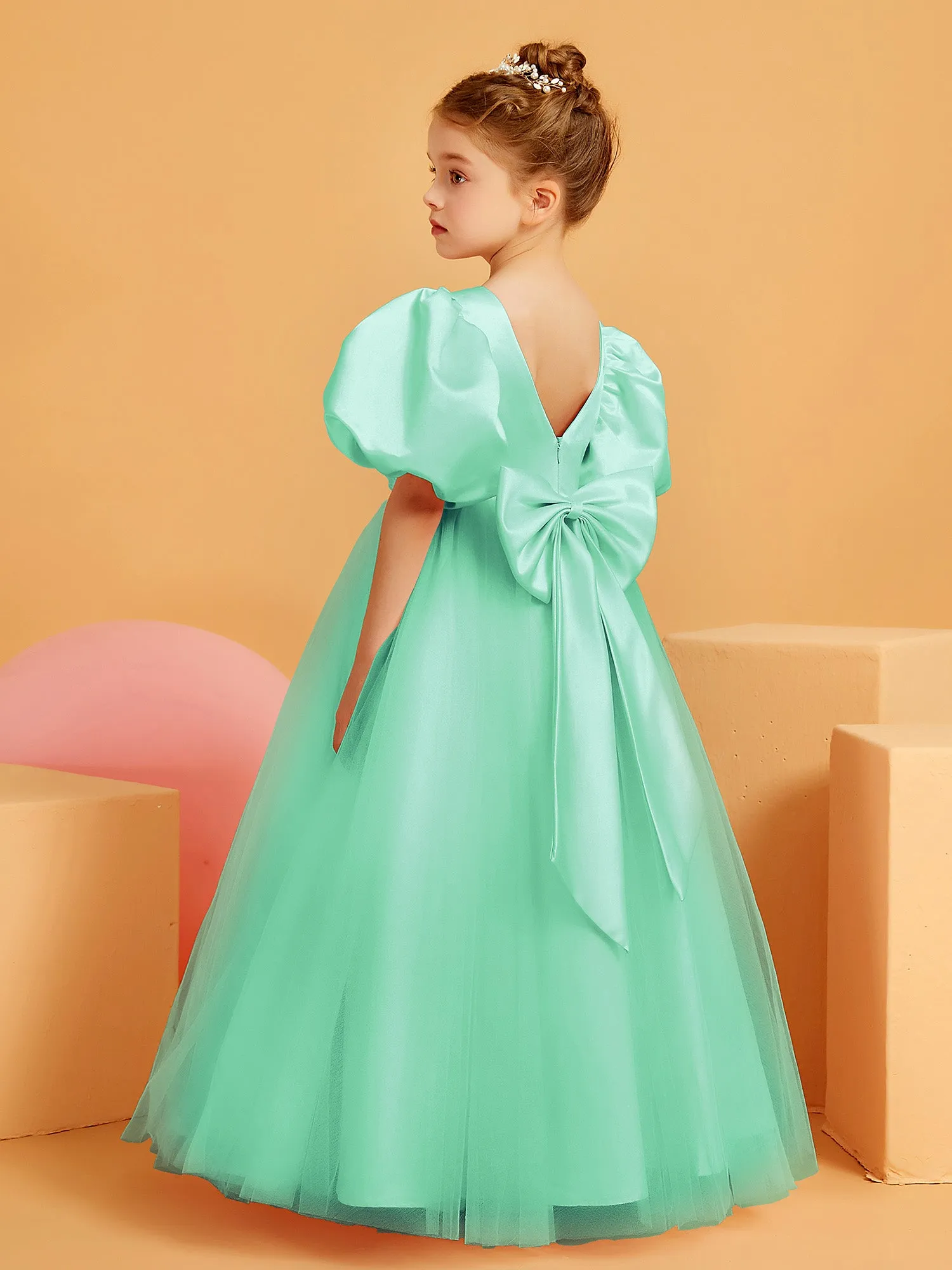 Ball-Gown/Princess Floor-Length Flower Girl Dress Turquoise