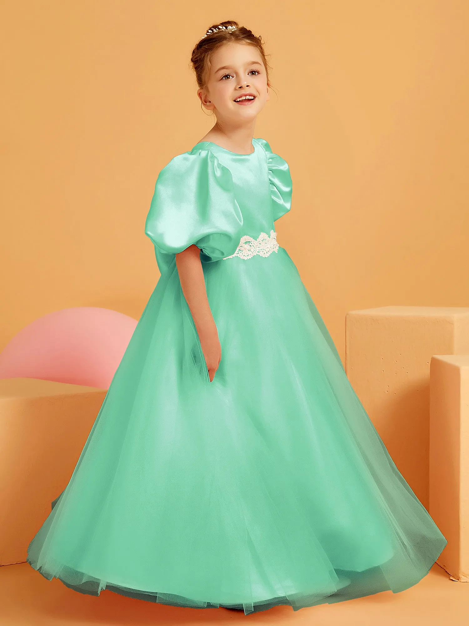 Ball-Gown/Princess Floor-Length Flower Girl Dress Turquoise